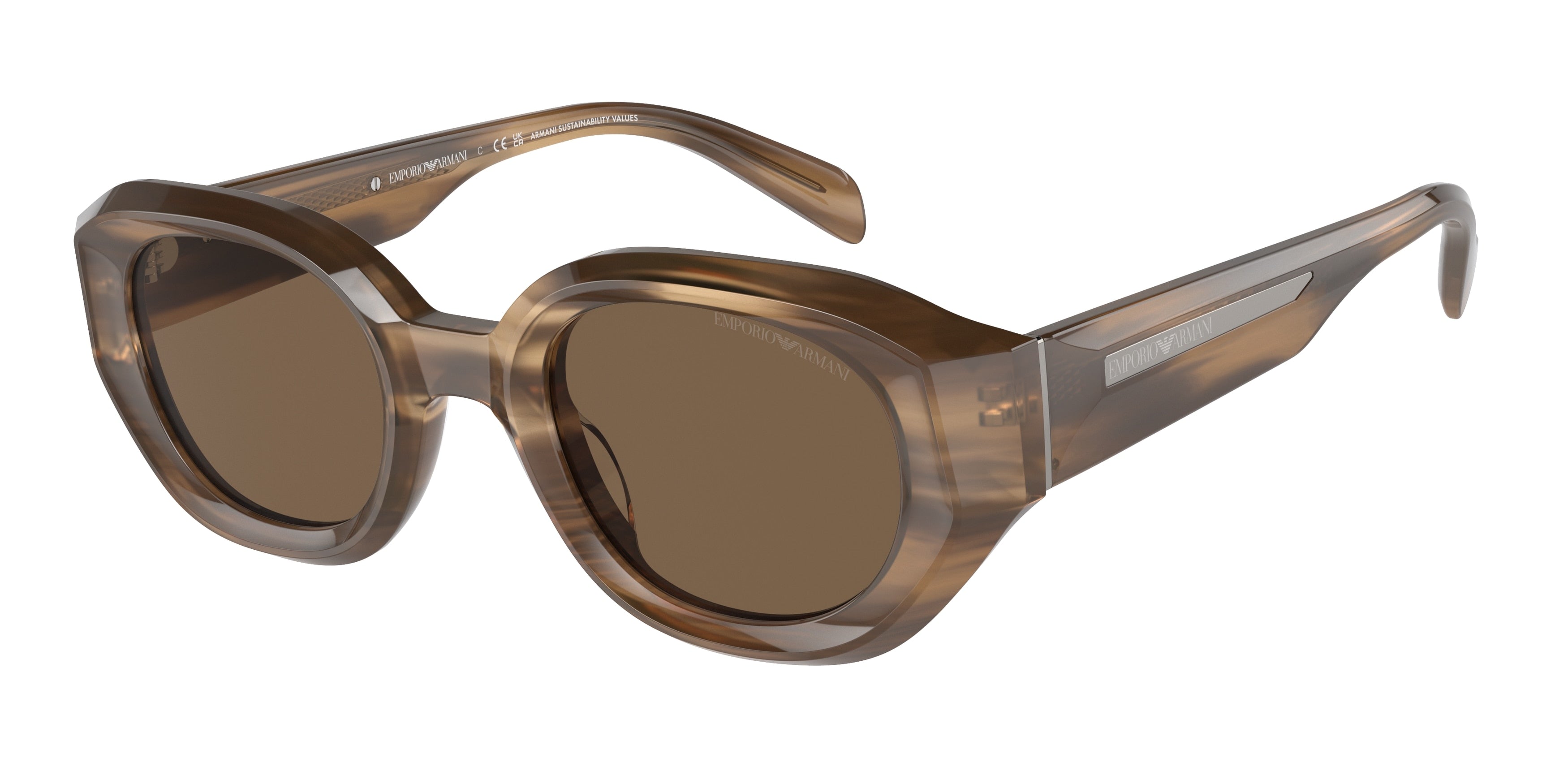 Emporio Armani EA4230U Irregular Sunglasses 614973-Shiny Striped Brown 48-145-25 - Color Map Brown