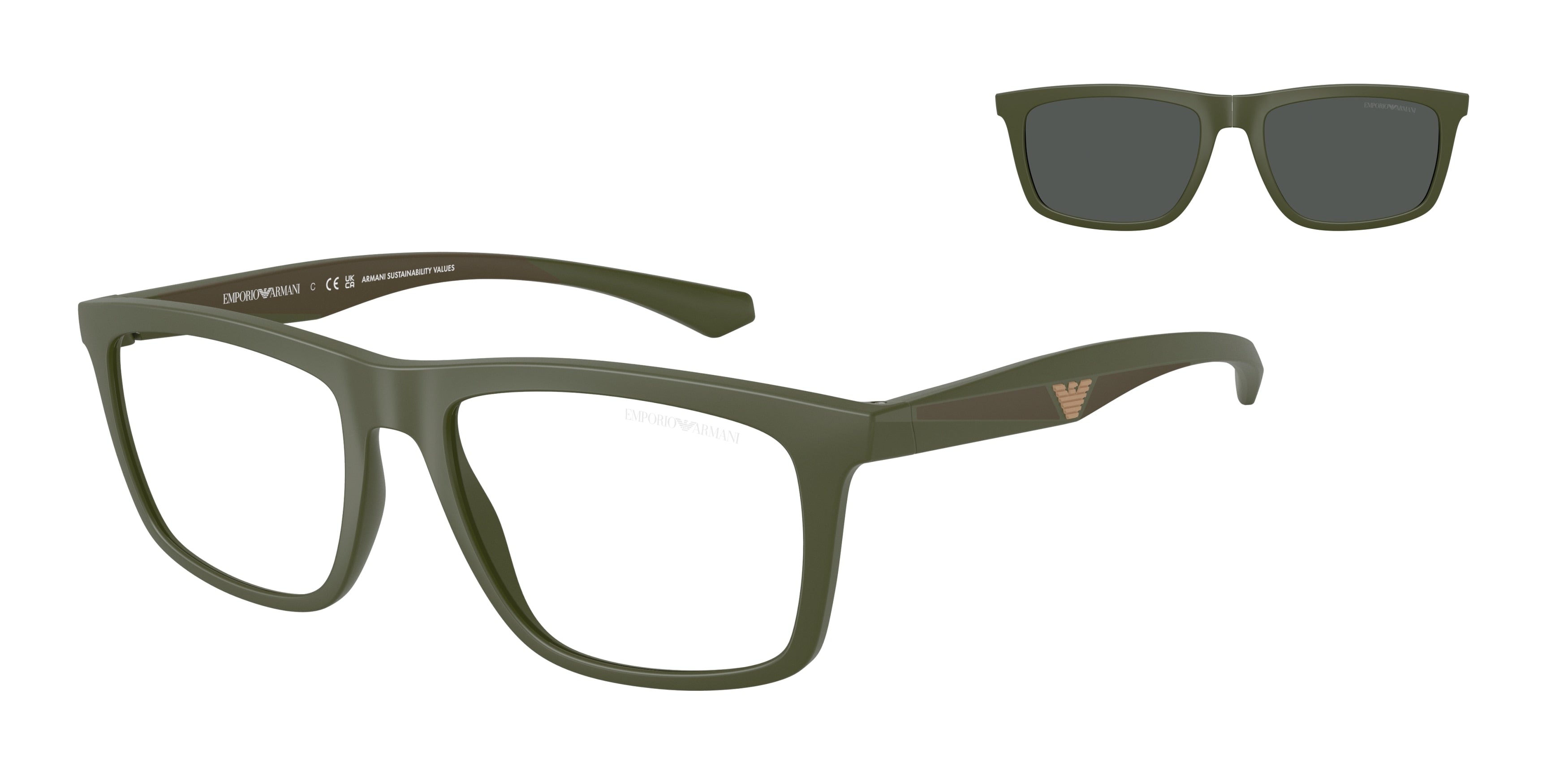 Emporio Armani EA4235 Square Sunglasses 61841W-Matte Green 55-145-18 - Color Map Green