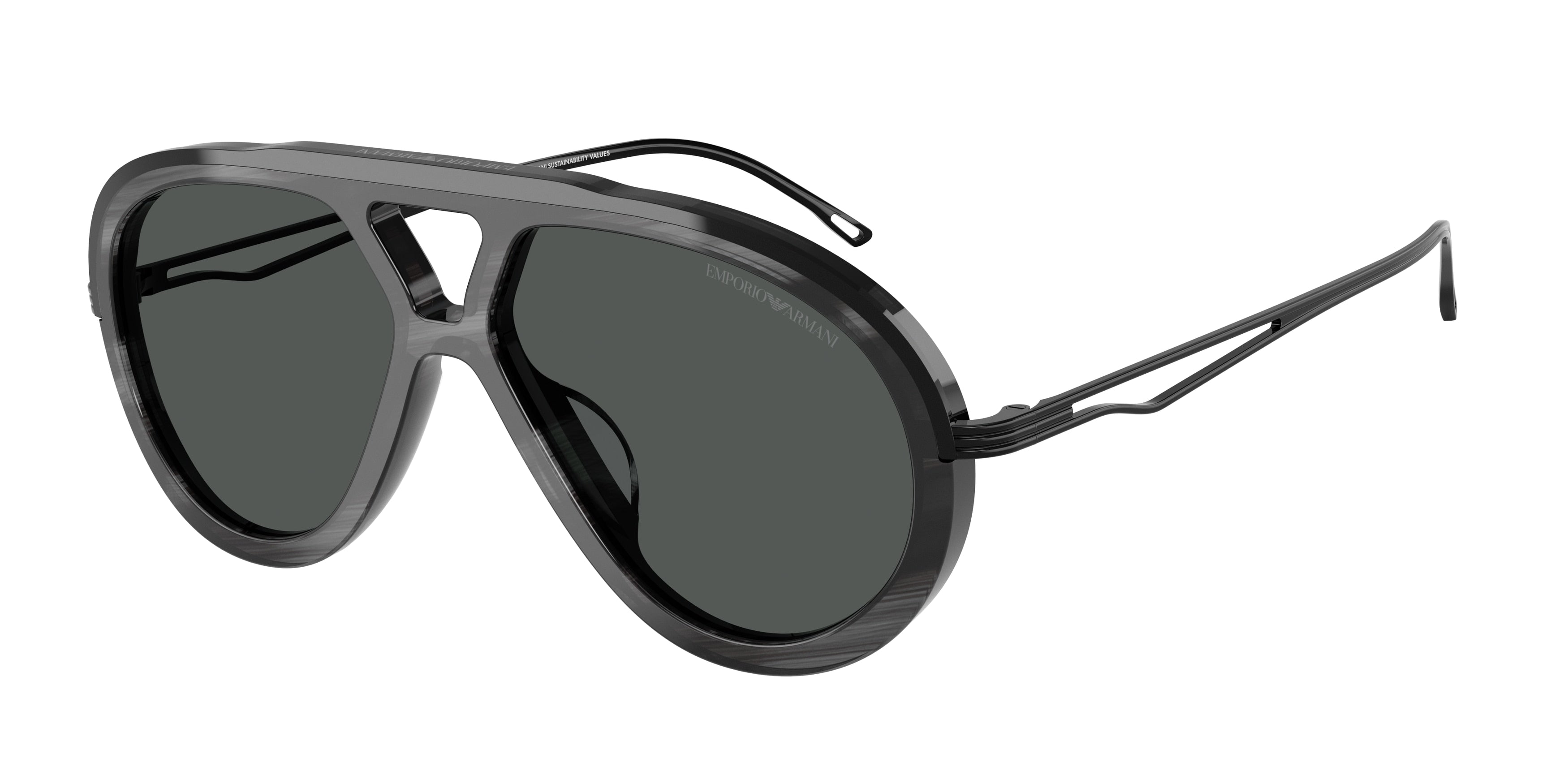 Emporio Armani EA4242U Pilot Sunglasses 621187-Shiny Striped Grey 56-145-14 - Color Map Grey