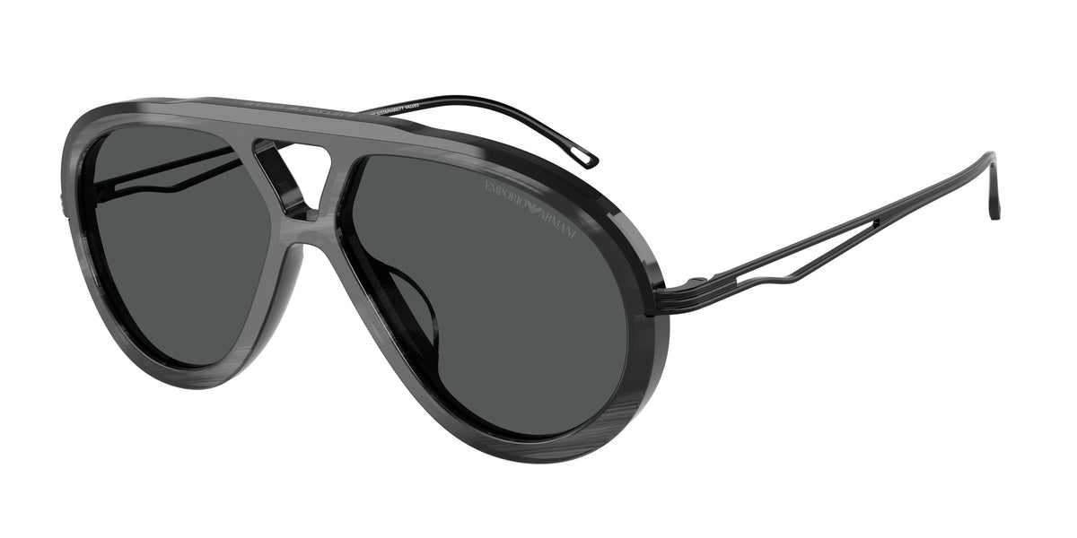 Emporio Armani EA4242U Pilot Sunglasses 621187-Shiny Striped Grey 56-145-14 - Color Map Grey