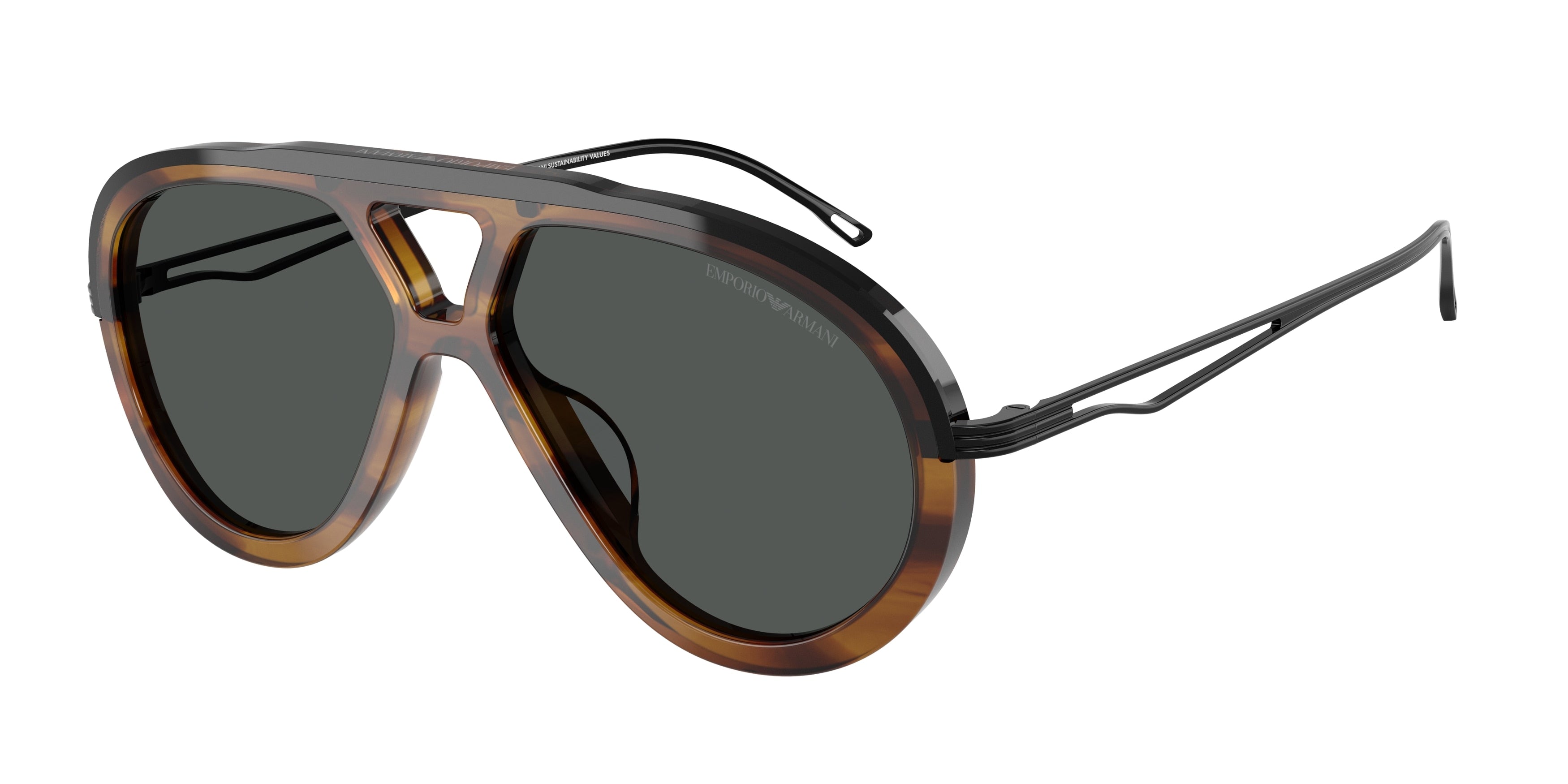 Emporio Armani EA4242U Pilot Sunglasses 621287-Shiny Striped Brown 56-145-14 - Color Map Brown