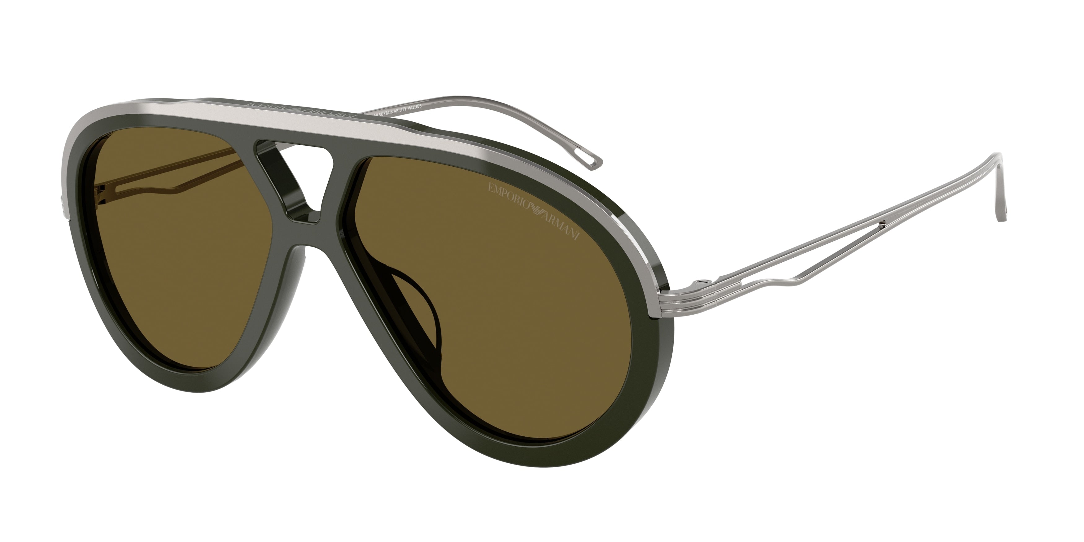 Emporio Armani EA4242U Pilot Sunglasses 621473-Shiny Olive Green 56-145-14 - Color Map Green