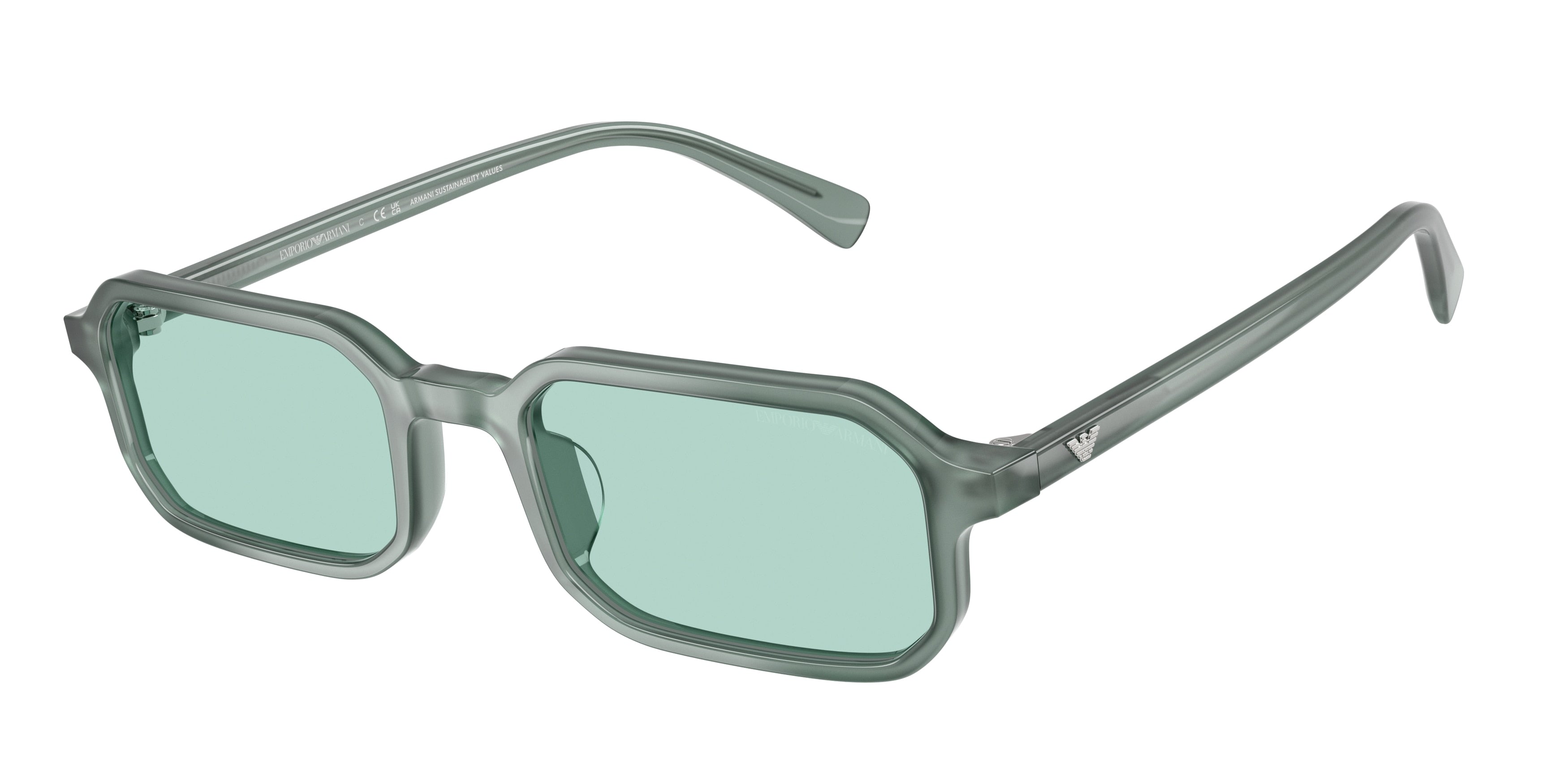 Emporio Armani EA4253U Rectangle Sunglasses 627065-Shiny Opaline Light Blue 54-145-21 - Color Map Blue