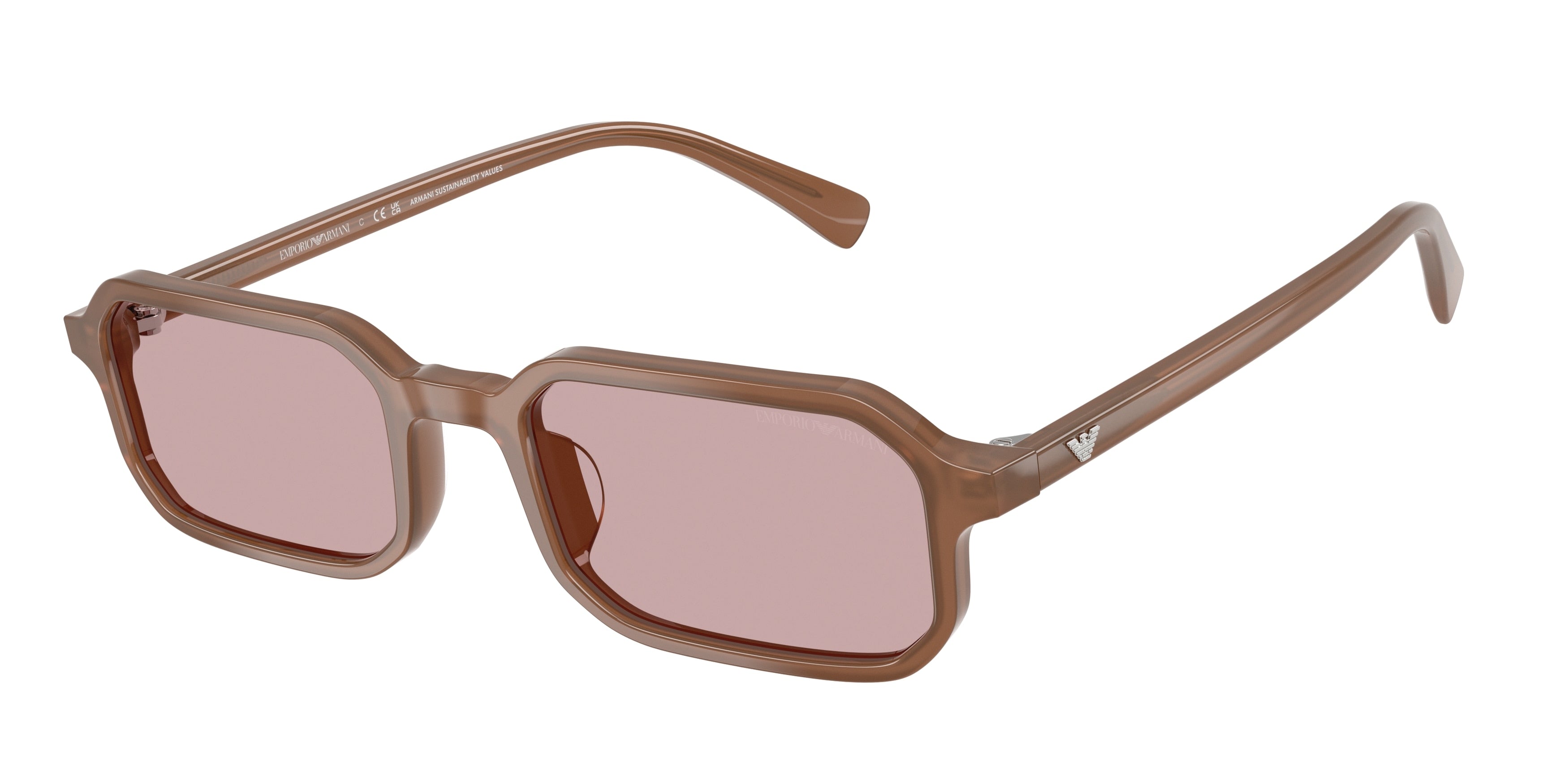 Emporio Armani EA4253U Rectangle Sunglasses 627173-Shiny Opaline Light Brown 54-145-21 - Color Map Brown