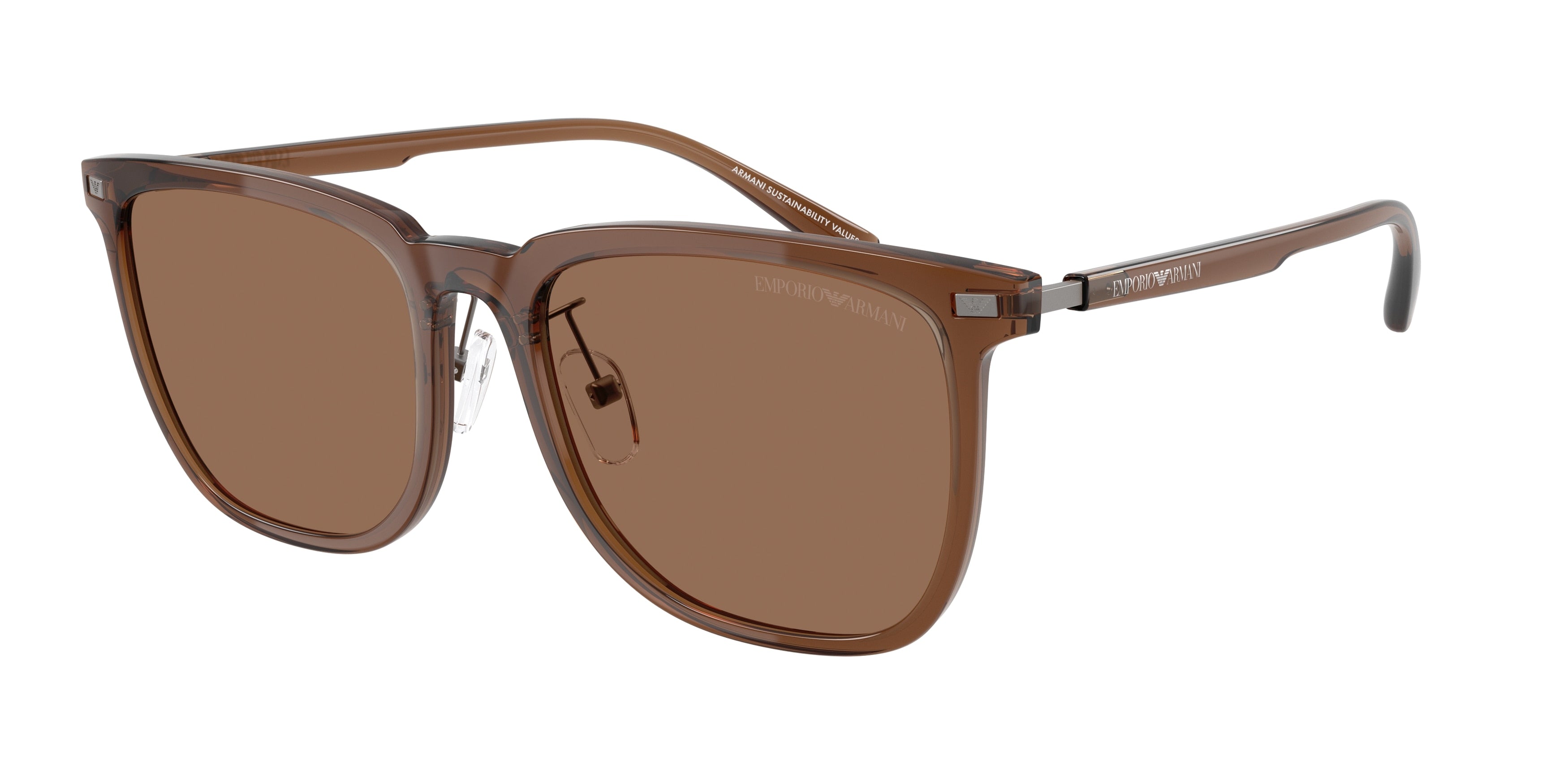 Emporio Armani EA4255D Irregular Sunglasses 628273-Shiny Transparent Brown 56-145-18 - Color Map Brown