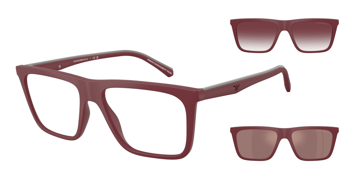 Emporio Armani EA4258 Square Sunglasses for Men — Free Shipping - 56-145-17 / 52611W-Matte Bordeaux