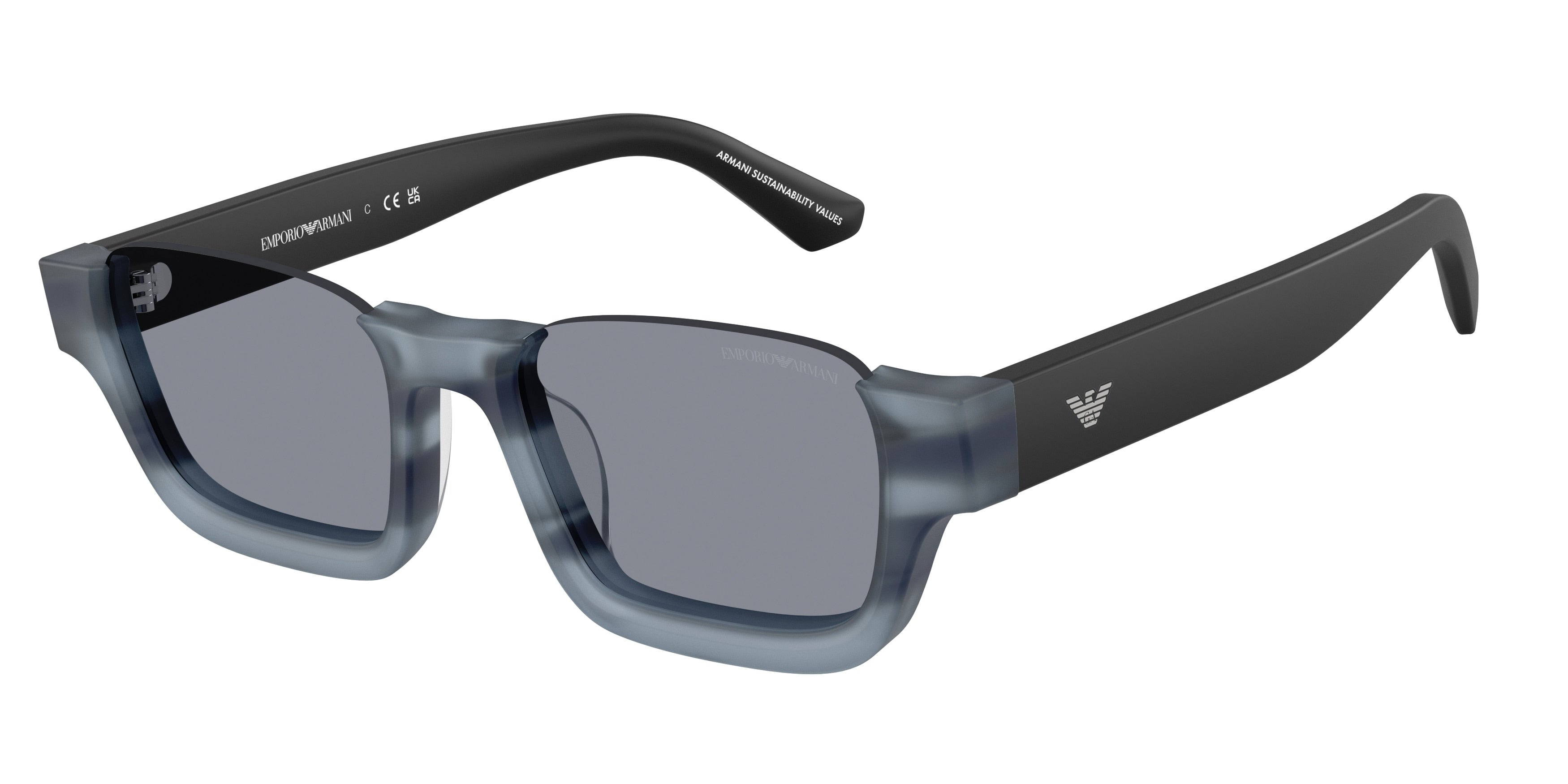 Emporio Armani EA4268U Irregular Sunglasses 6368/1-Striped Havana Blue 58-145-12 - Color Map Blue