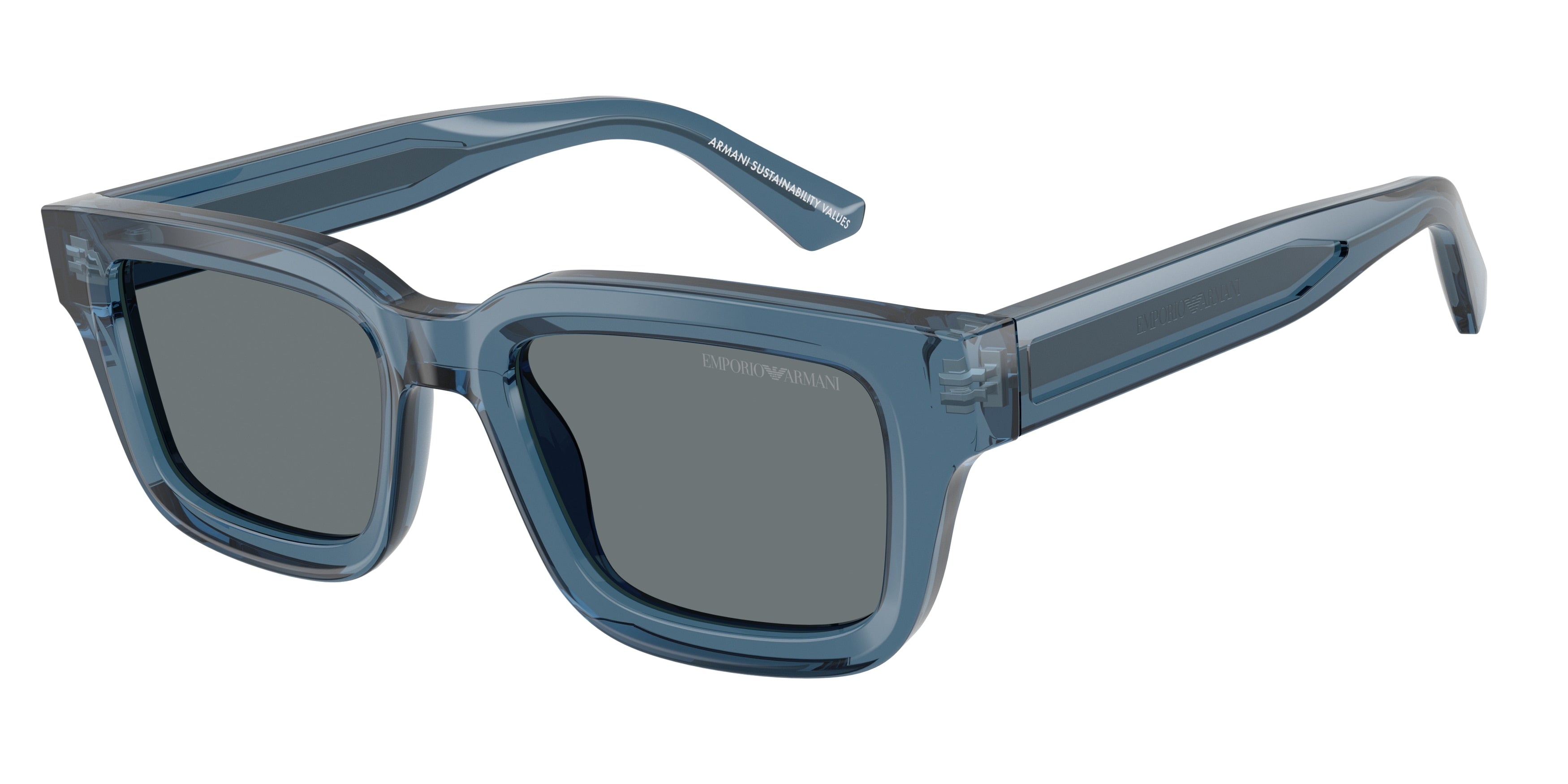 Emporio Armani EA4270 Irregular Sunglasses 636280-Shiny Transparent Blue 51-145-19 - Color Map Blue