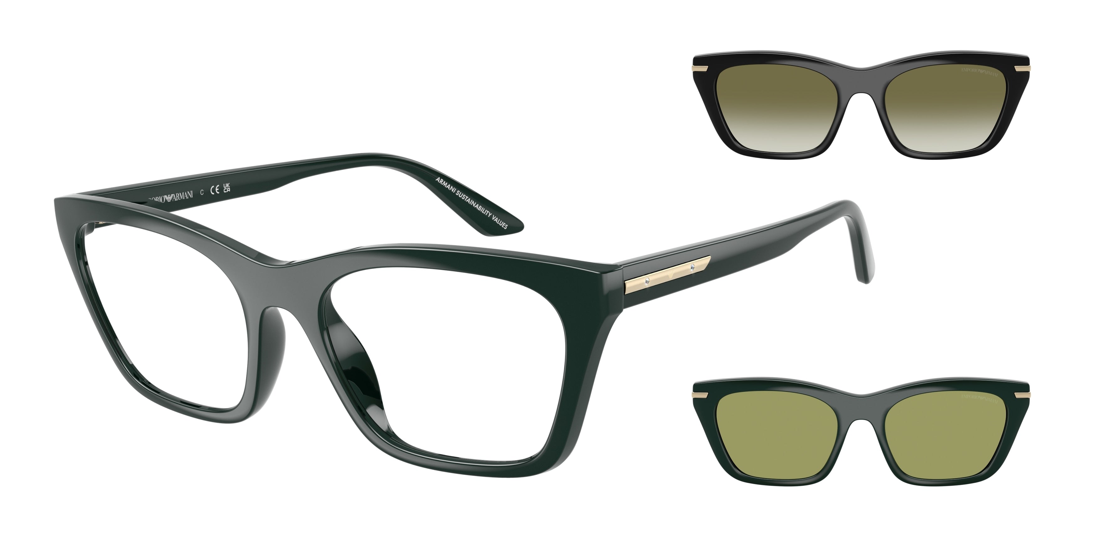 Emporio Armani EA4274BU Cat Eye Sunglasses 63801W-Shiny Dark Green 55-140-19 - Color Map Green