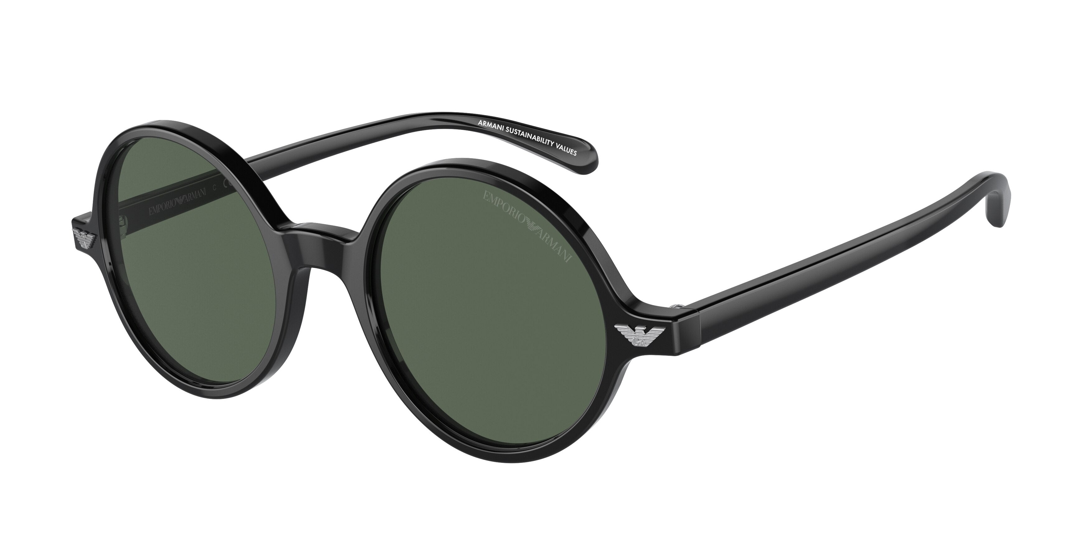 Emporio Armani EA501M Round Sunglasses 501771-Black 47-140-20 - Color Map Black