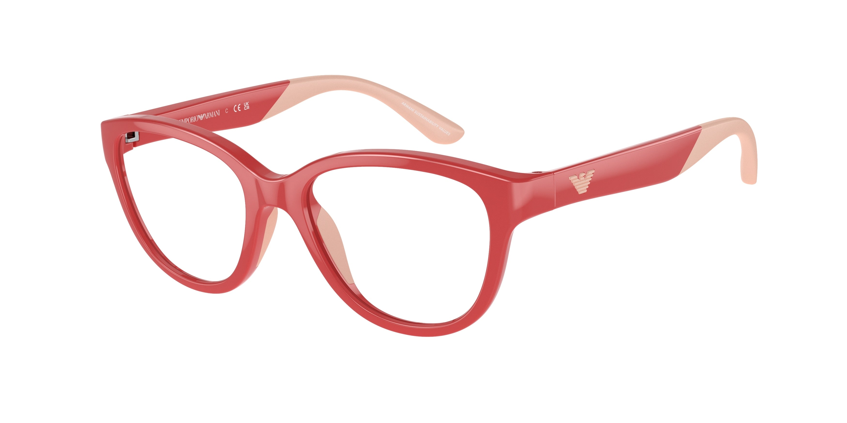 Emporio Armani Kids EK3002 Cat Eye Eyeglasses 5380-Shiny Coral 47-125-16 - Color Map Pink