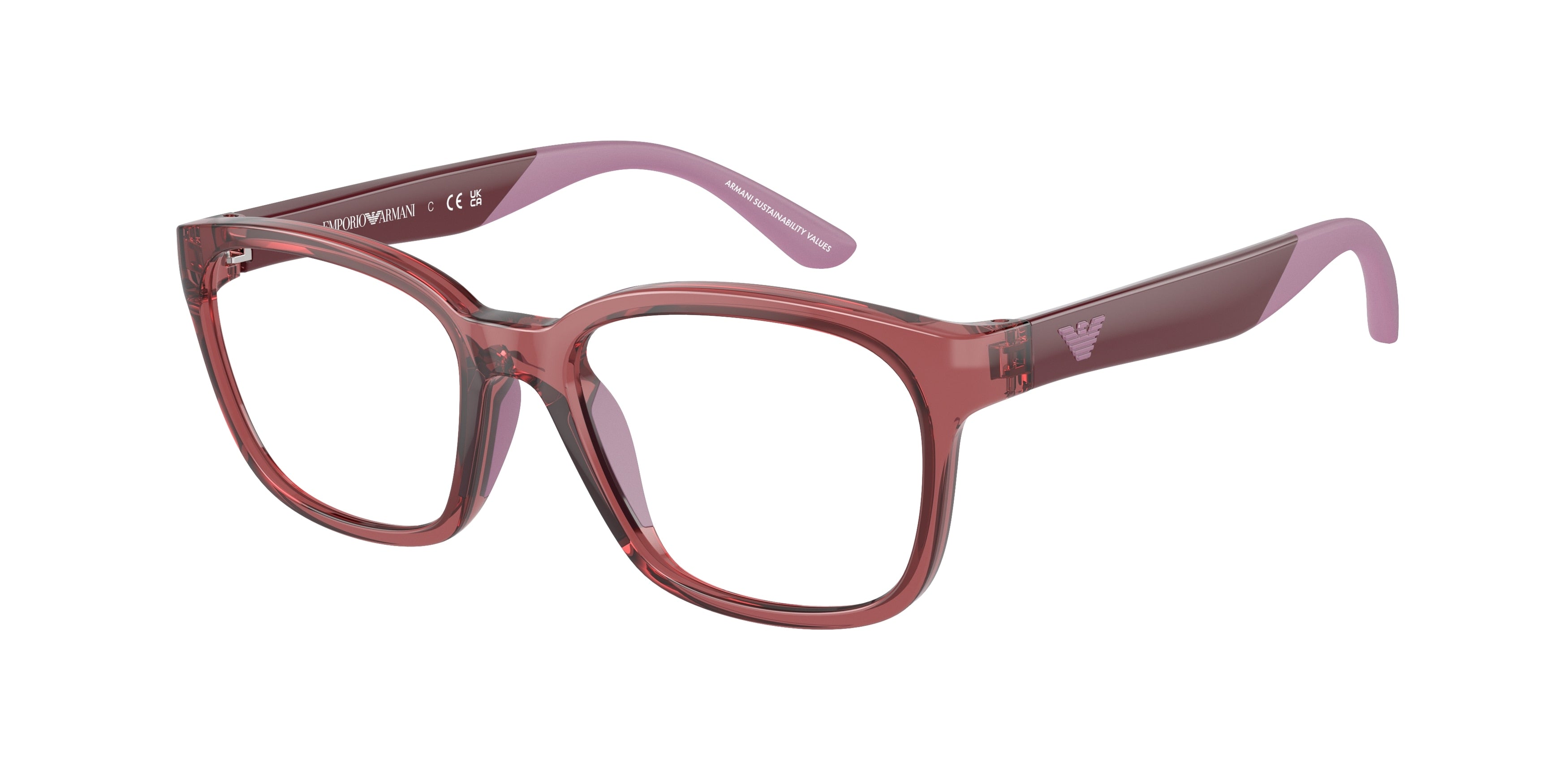 Emporio Armani Kids EK3003 Pillow Eyeglasses 5075-Shiny Transparent Red 47-125-16 - Color Map Red