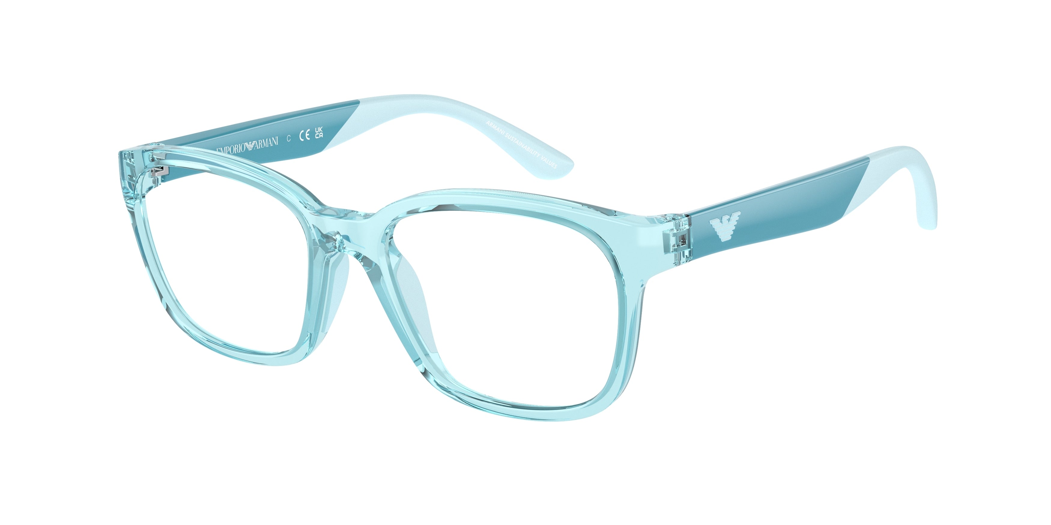 Emporio Armani Kids EK3003 Pillow Eyeglasses 5358-Shiny Transparent Torquese 47-125-16 - Color Map Blue