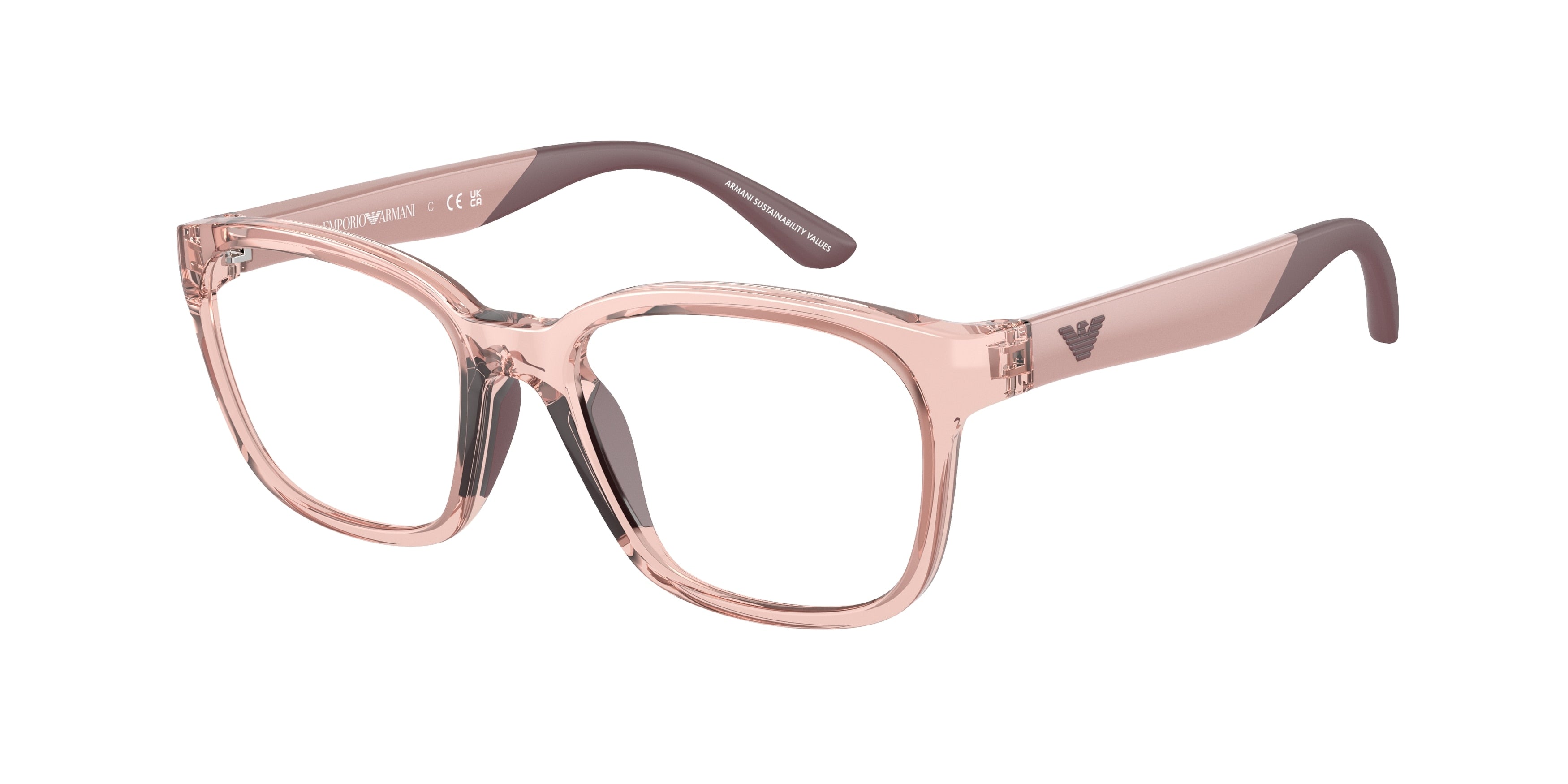 Emporio Armani Kids EK3003 Pillow Eyeglasses 5544-Shiny Transparent Pink 47-125-16 - Color Map Pink