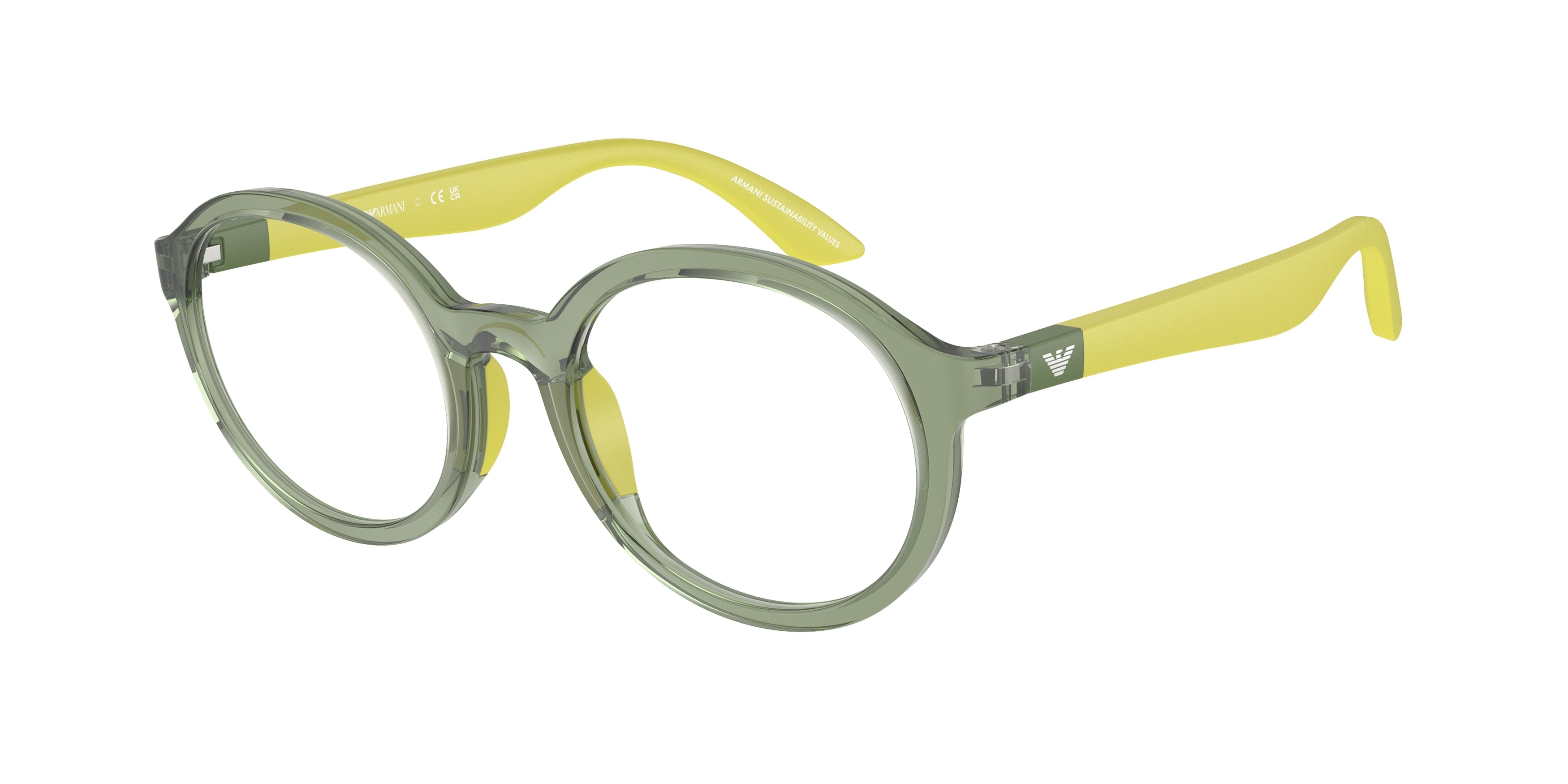 Emporio Armani Kids EK3005F Round Eyeglasses 5359-Shiny Transparent Green 48-130-19 - Color Map Green