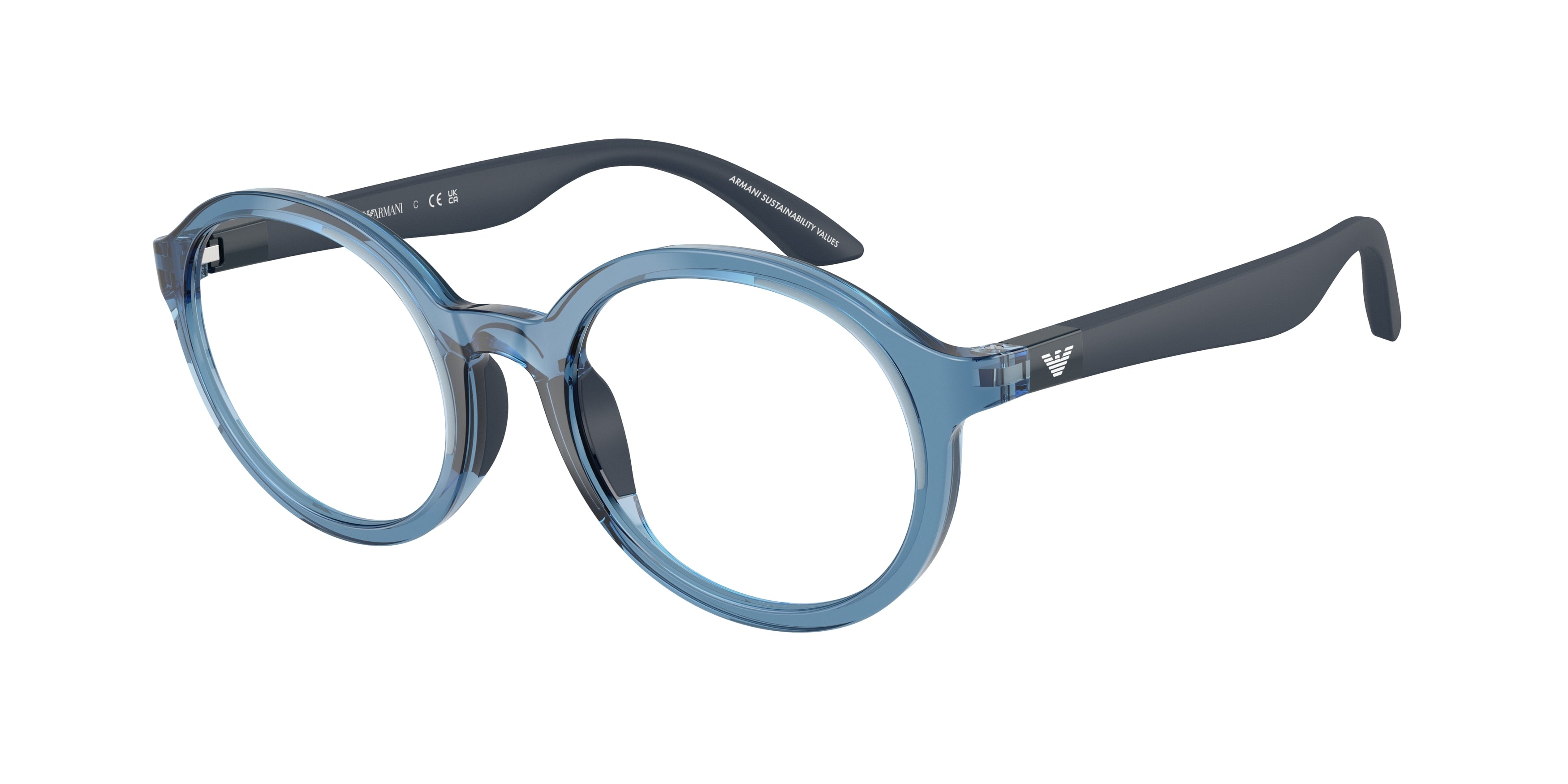 Emporio Armani Kids EK3005 Round Eyeglasses 6210-Shiny Transparent Blue 48-130-19 - Color Map Blue