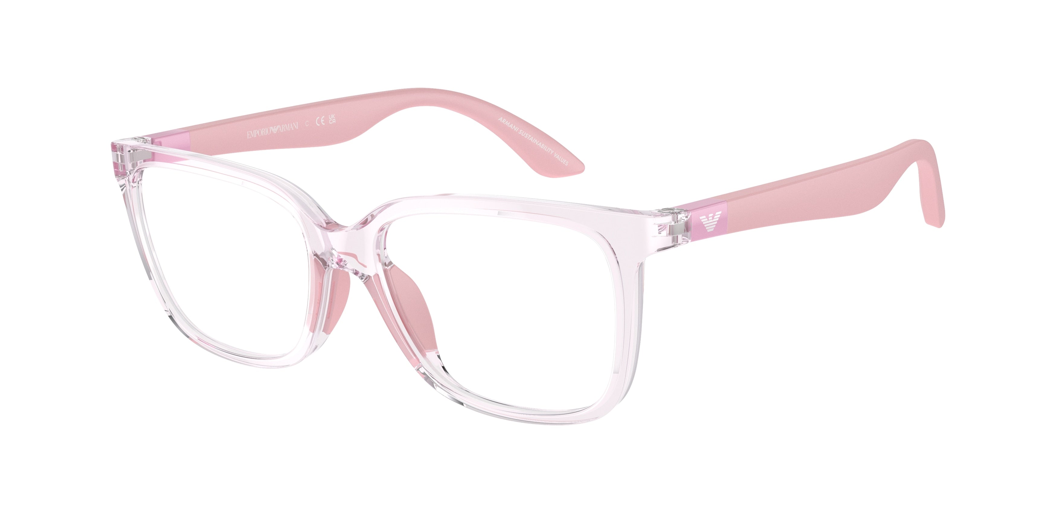 Emporio Armani Kids EK3006F Pillow Eyeglasses 6140-Shiny Transparent Pink 49-130-15 - Color Map Pink