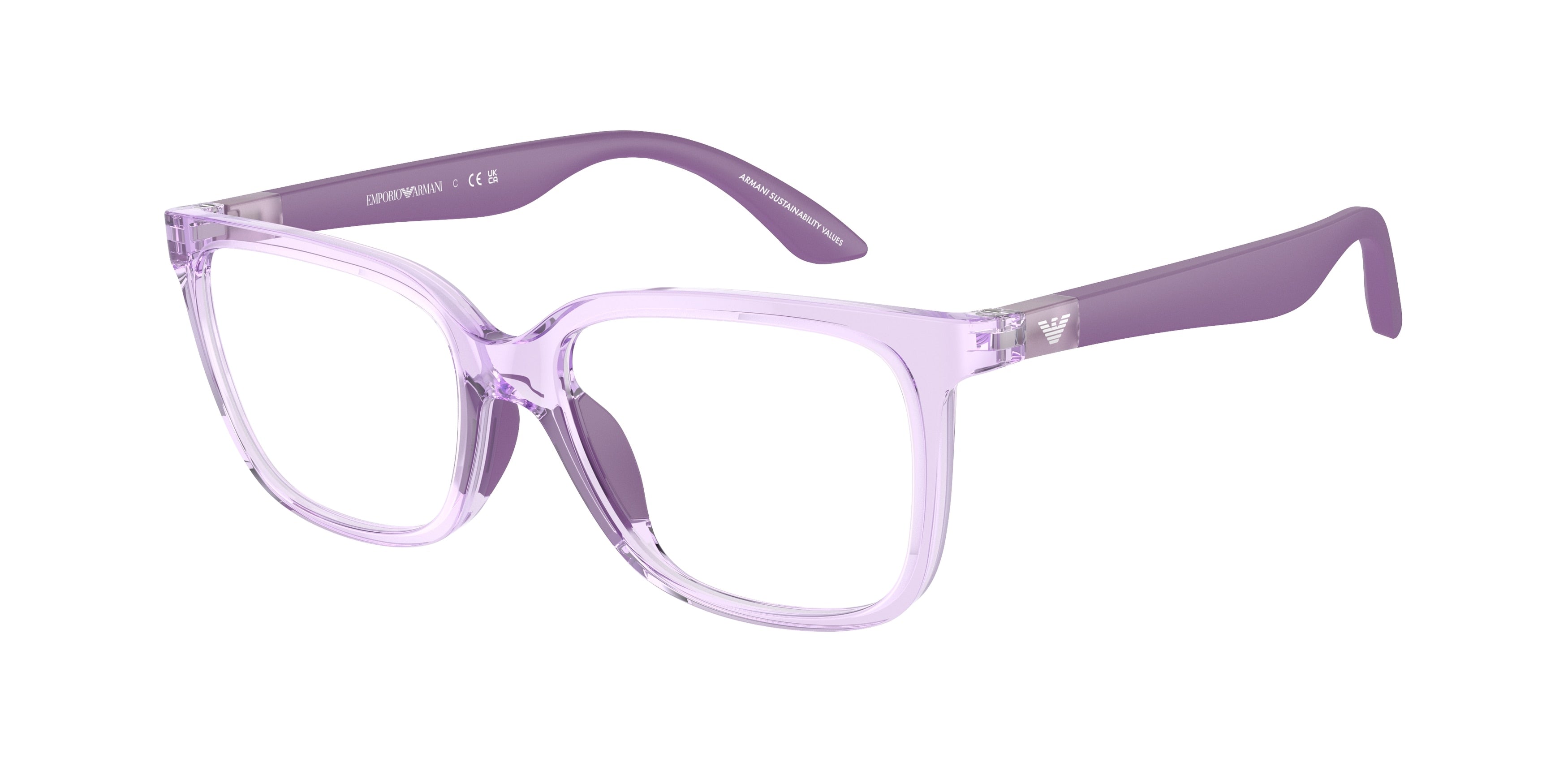Emporio Armani Kids EK3006F Pillow Eyeglasses 6143-Shiny Transparent Purple 49-130-15 - Color Map Violet