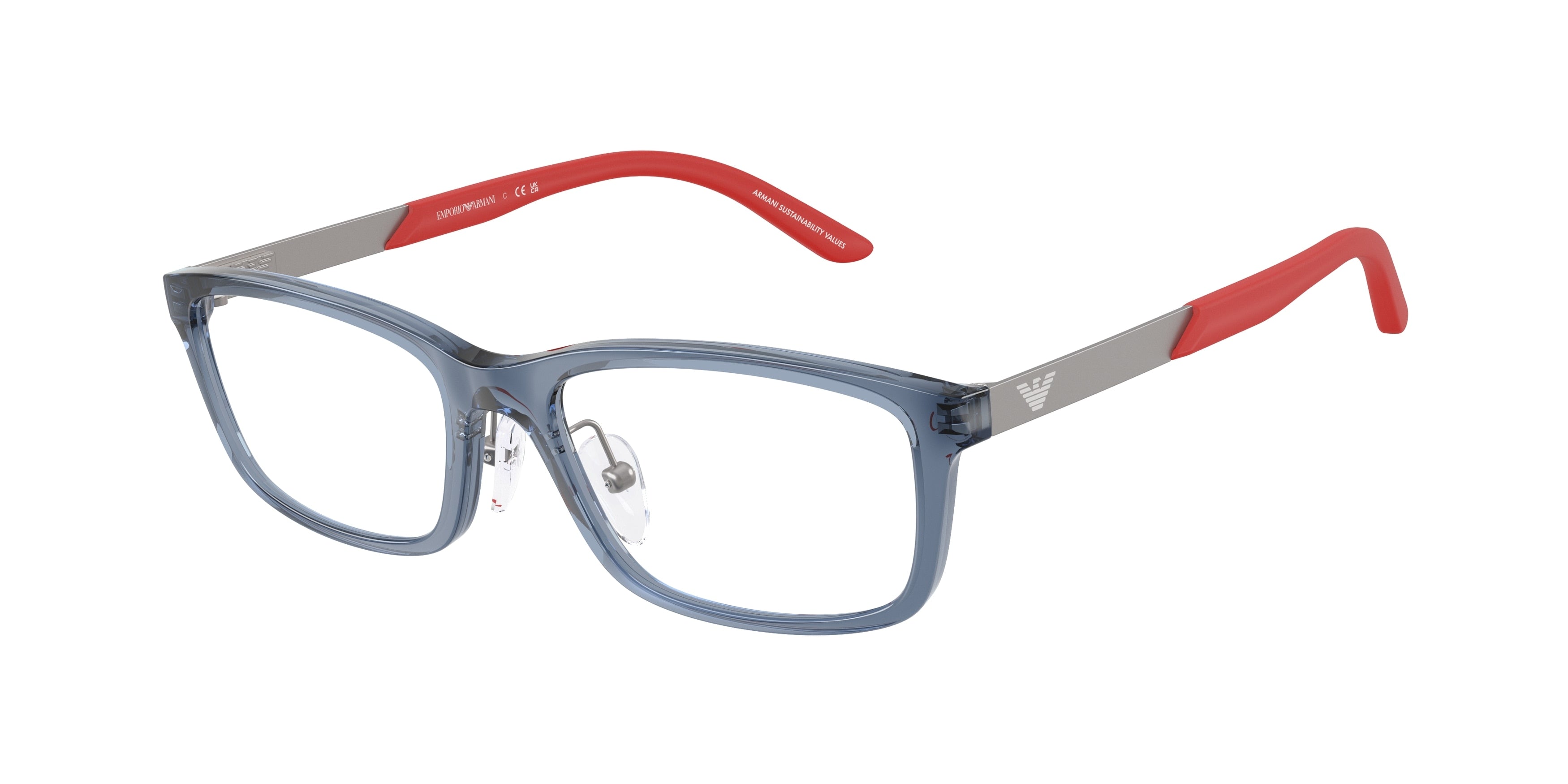 Emporio Armani Kids EK3009 Rectangle Eyeglasses 6278-Transparent Blue 49-130-16 - Color Map Blue
