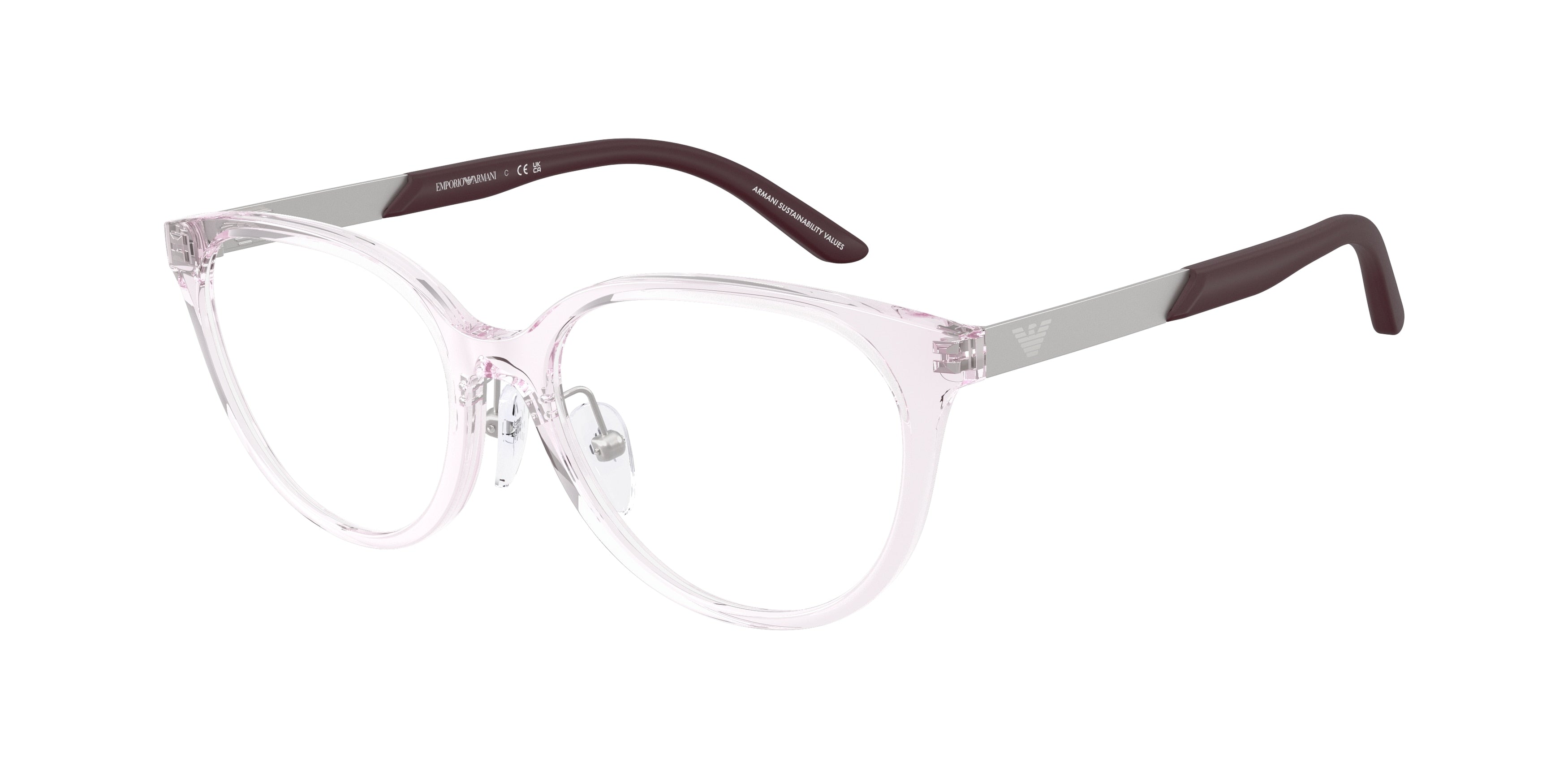 Emporio Armani Kids EK3010 Cat Eye Eyeglasses 6139-Shiny Transparent Pink 48-130-15 - Color Map Pink