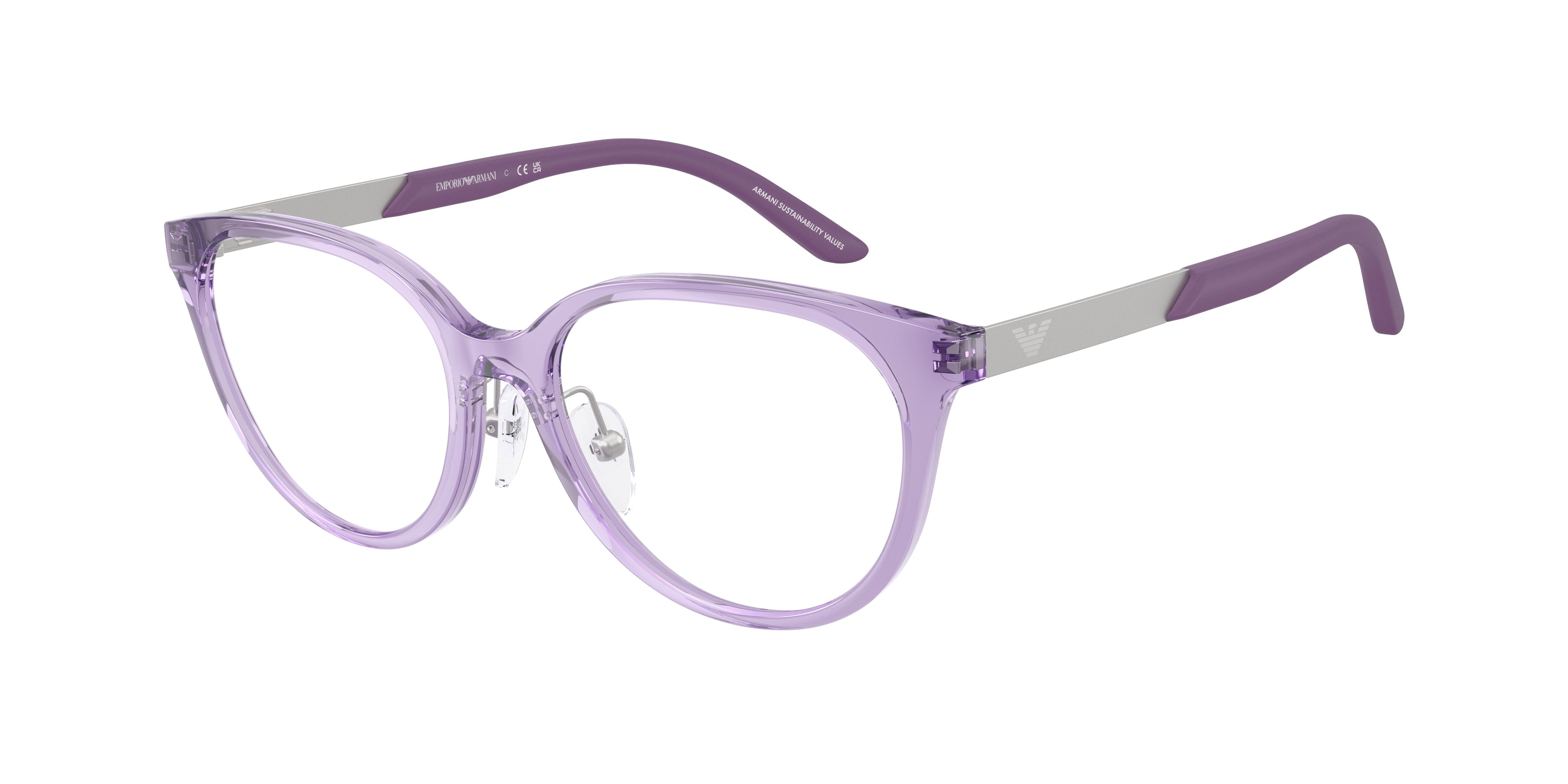 Emporio Armani Kids EK3010 Cat Eye Eyeglasses 6280-Shiny Transparent Violet 48-130-15 - Color Map Violet
