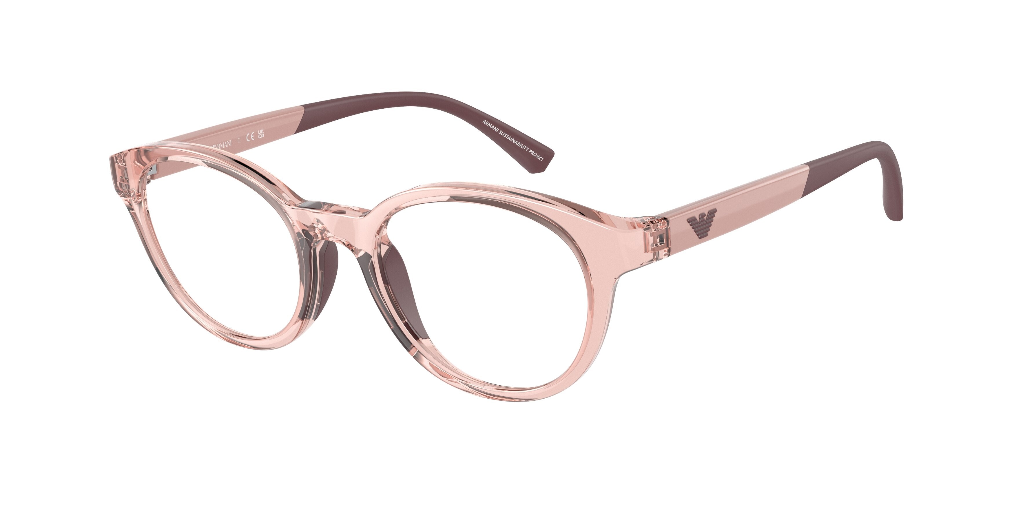 Emporio Armani Kids EK3205F Phantos Eyeglasses 5544-Shiny Transparent Pink 46-125-18 - Color Map Pink