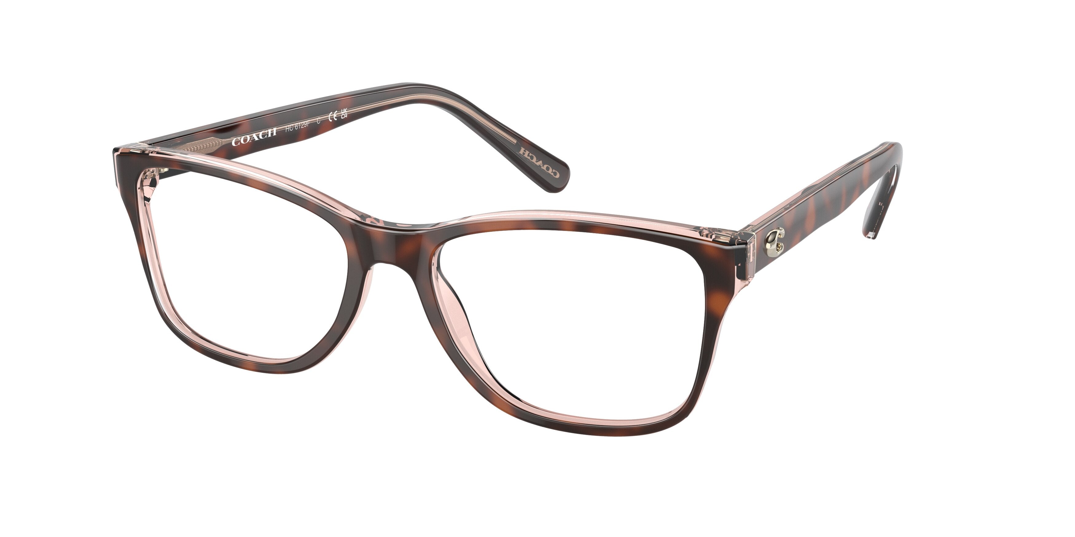 Coach HC6129F Rectangle Eyeglasses  5727-Tortoise On Transparent Pink 54-140-16 - Color Map Tortoise