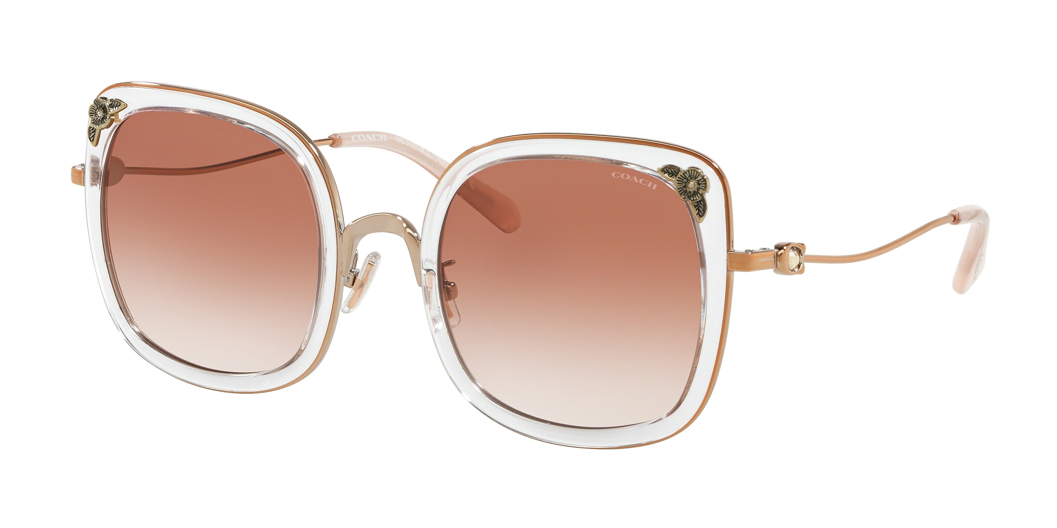 Coach L1081 HC7101B Square Sunglasses  933113-Rose Gold / Transparent Pink 53-140-23 - Color Map Pink