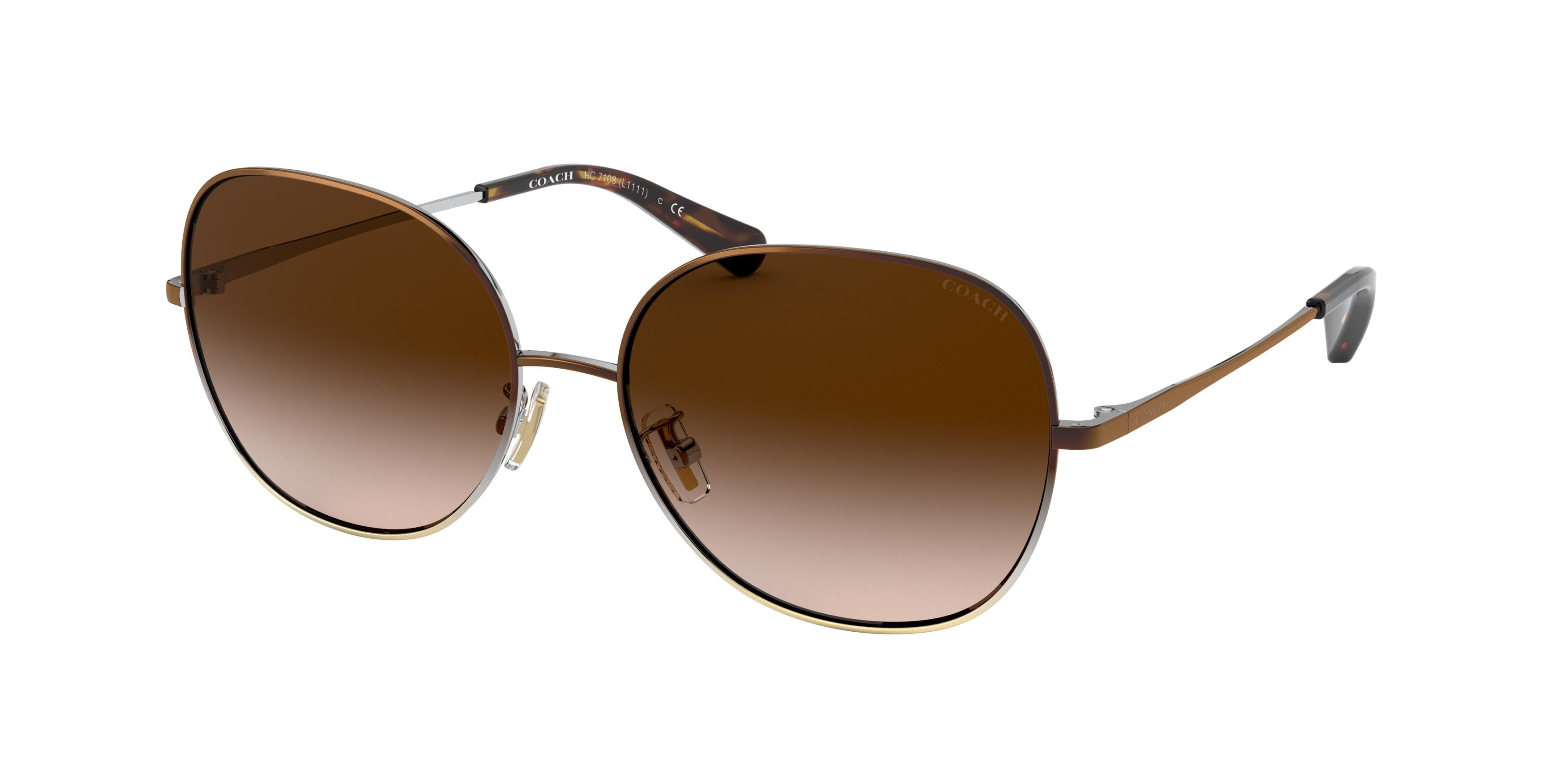 Coach L1111 HC7108 Round Sunglasses 933913-Brown/Gold 57-140-16 - Color Map Brown