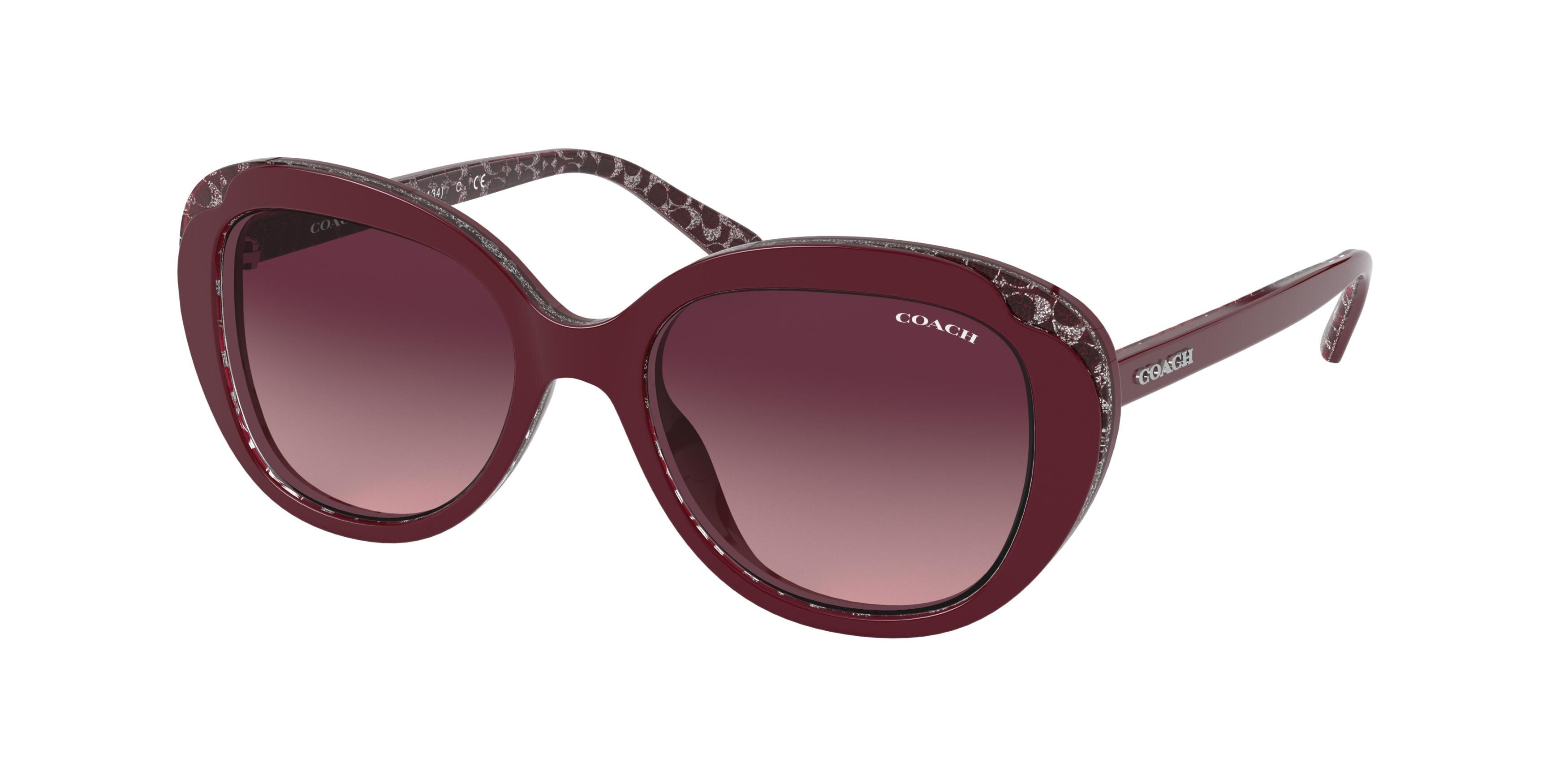 Coach L1132 HC8289F Round Sunglasses  55848H-Burgundy Glitter Signature C 55-140-16 - Color Map Violet