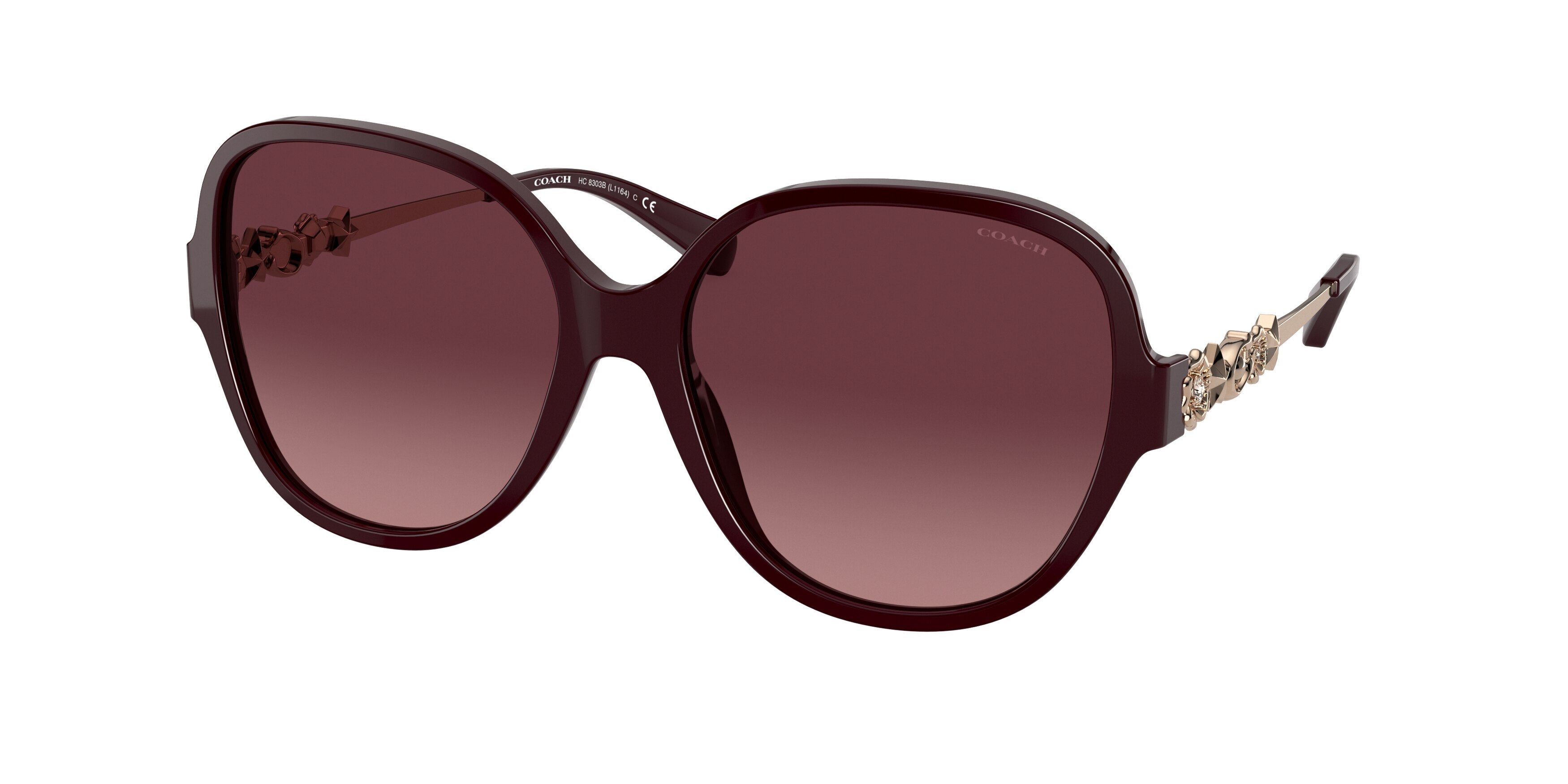 Coach L1164 HC8303B Square Sunglasses  54798H-Solid Oxblood 57-140-16 - Color Map Red