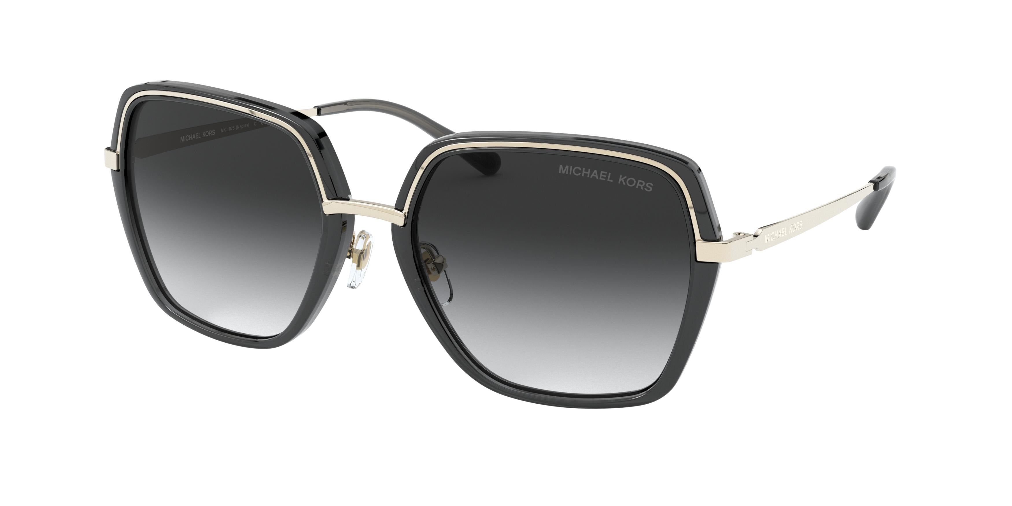 Michael Kors NAPLES MK1075 Square Sunglasses 10148G-Light Gold/Black Transparent 57-140-19 - Color Map Gold