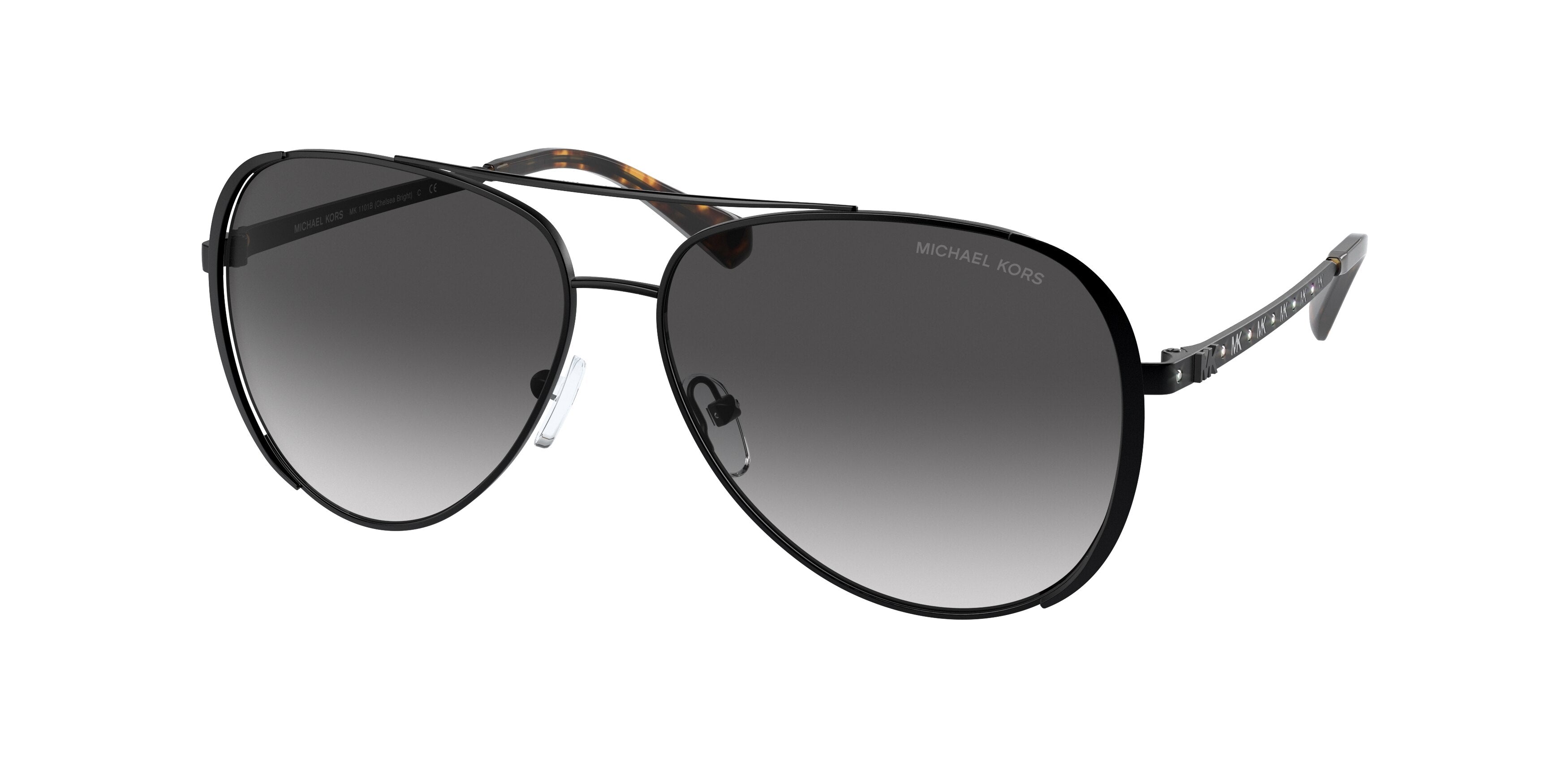 Michael Kors CHELSEA BRIGHT MK1101B Pilot Sunglasses 10898G-Matte Black 60-140-13 - Color Map Black