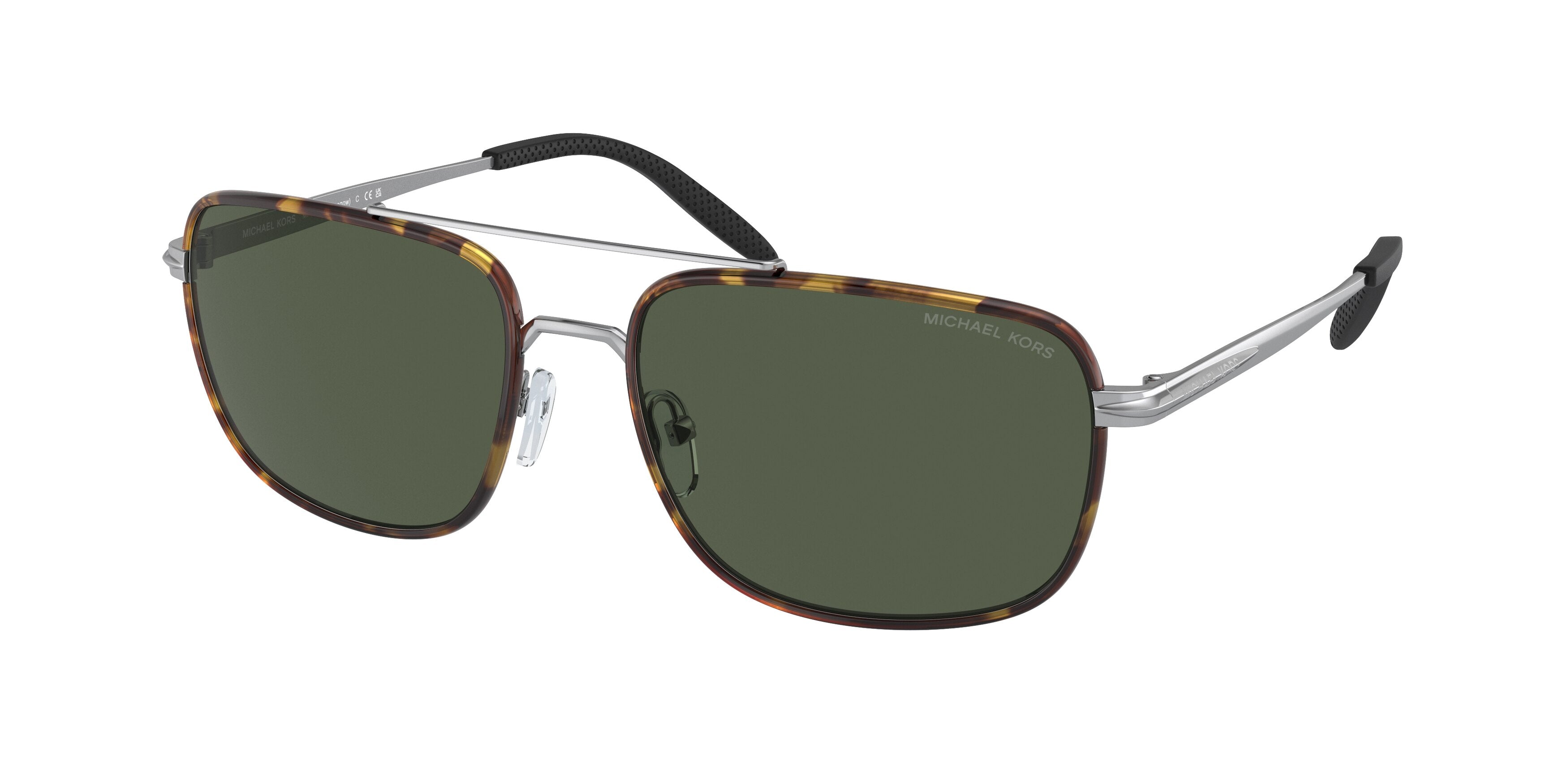 Michael Kors GLASGOW MK1133J Rectangle Sunglasses 101482-Silver/Dark Tortoise 60-145-18 - Color Map Silver