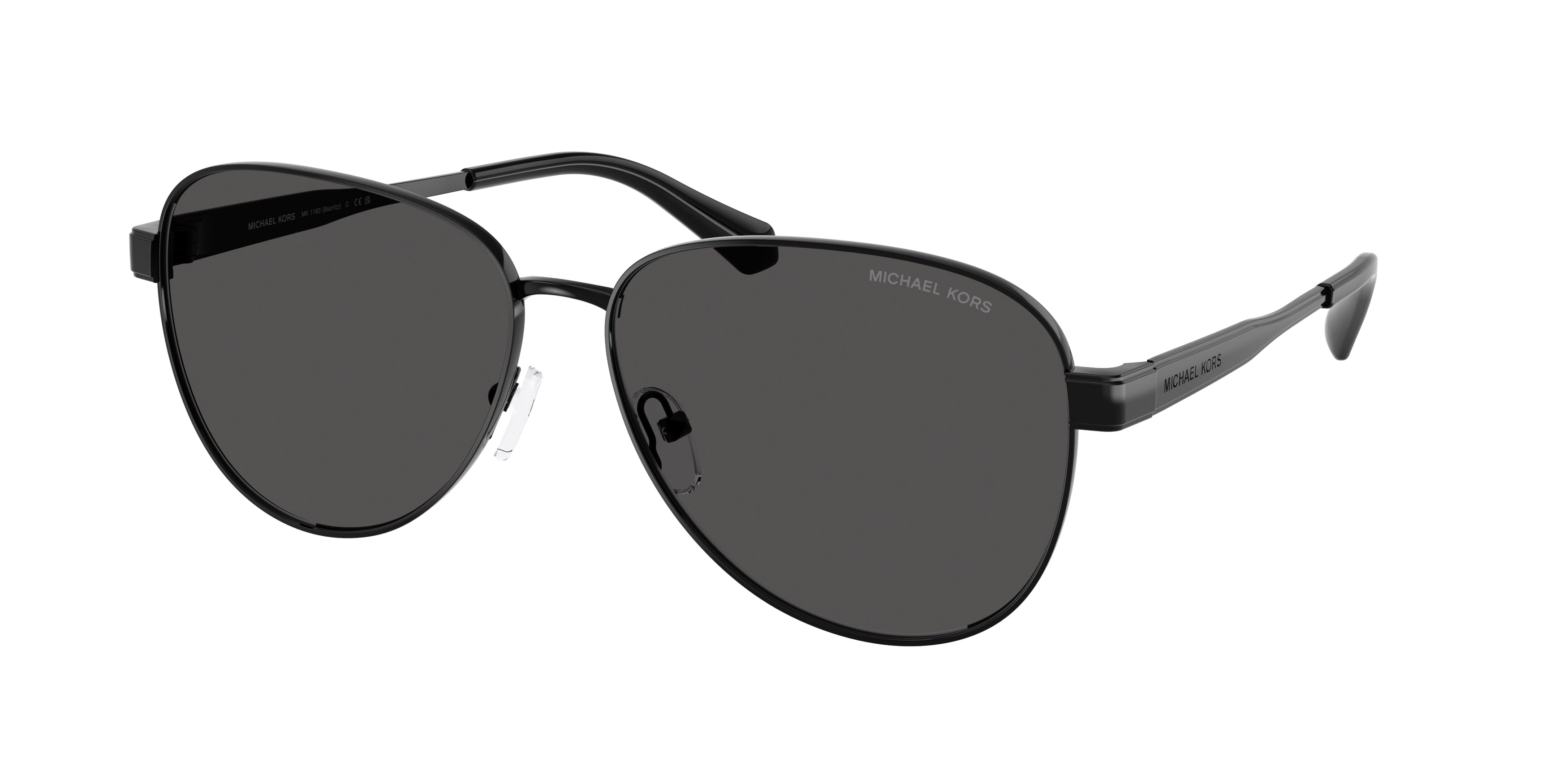 Michael Kors BIARRITZ MK1160 Pilot Sunglasses 100587-Black Shiny 61-145-14 - Color Map Black
