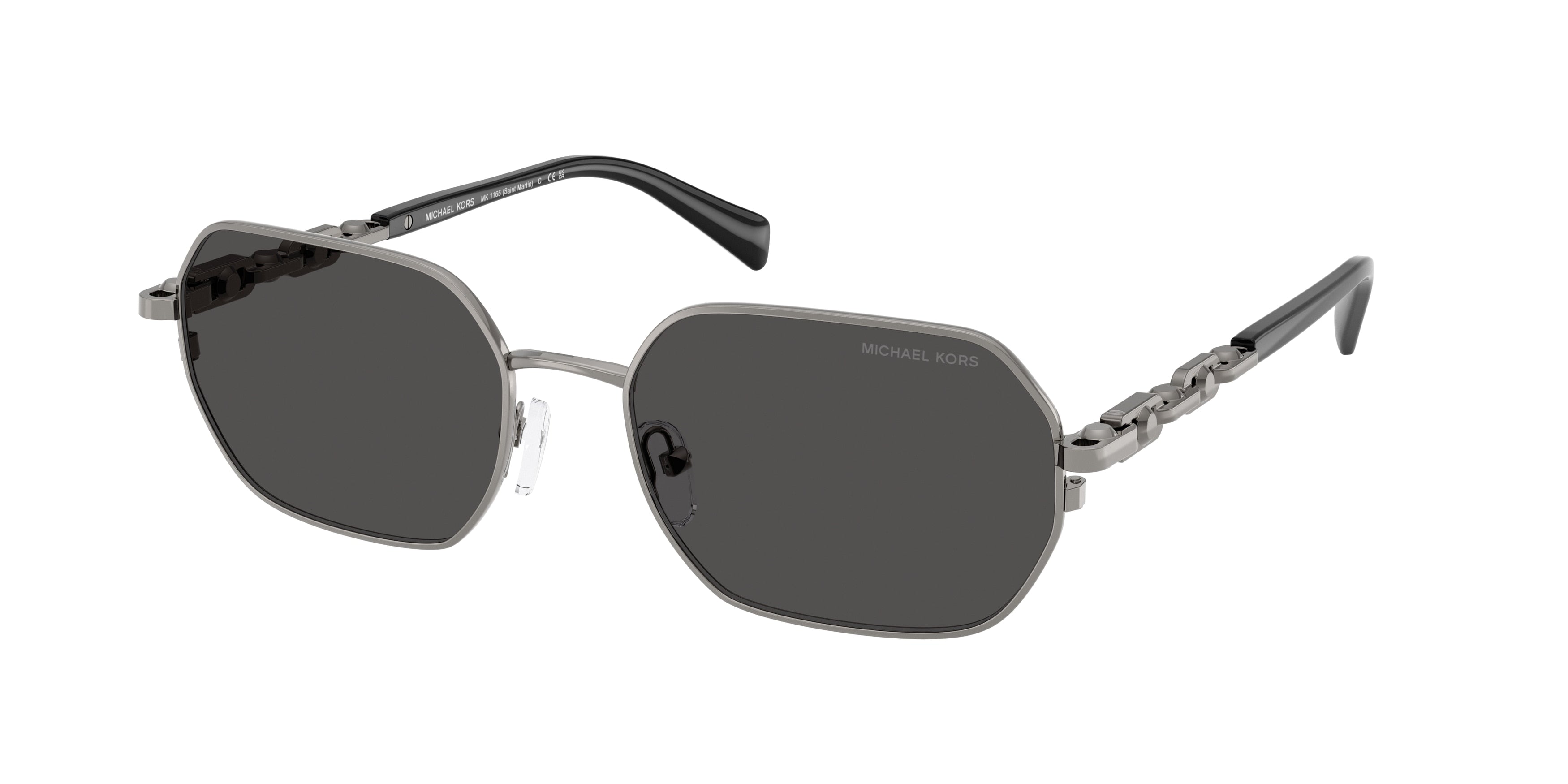 Michael Kors SAINT MARTIN MK1165 Irregular Sunglasses  100287-Gunmetal Shiny 57-145-18 - Color Map Grey