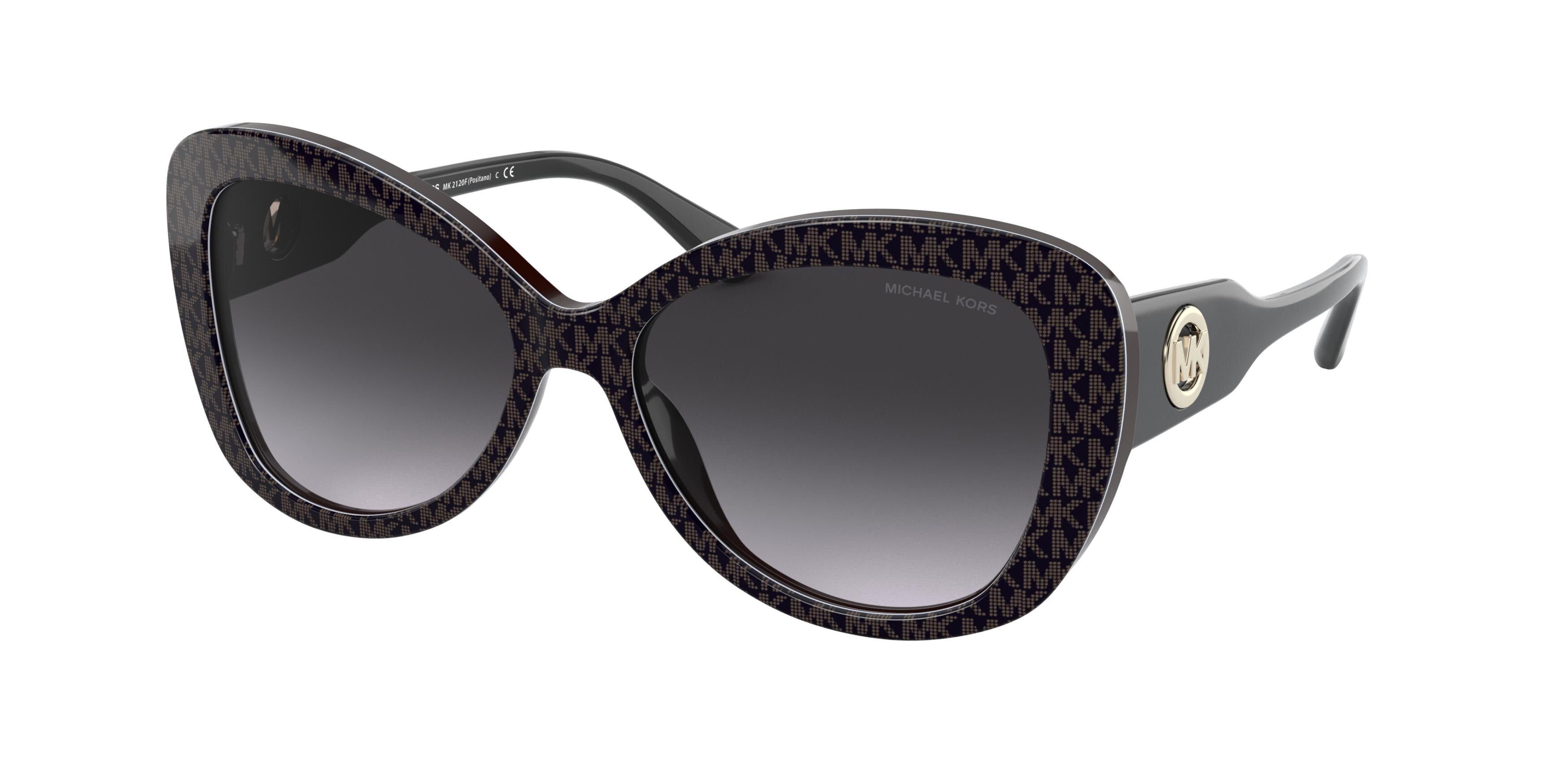 Michael Kors POSITANO MK2120F Butterfly Sunglasses 33558G-Dark Brown Jacqaurd Logo 58-140-15 - Color Map Brown