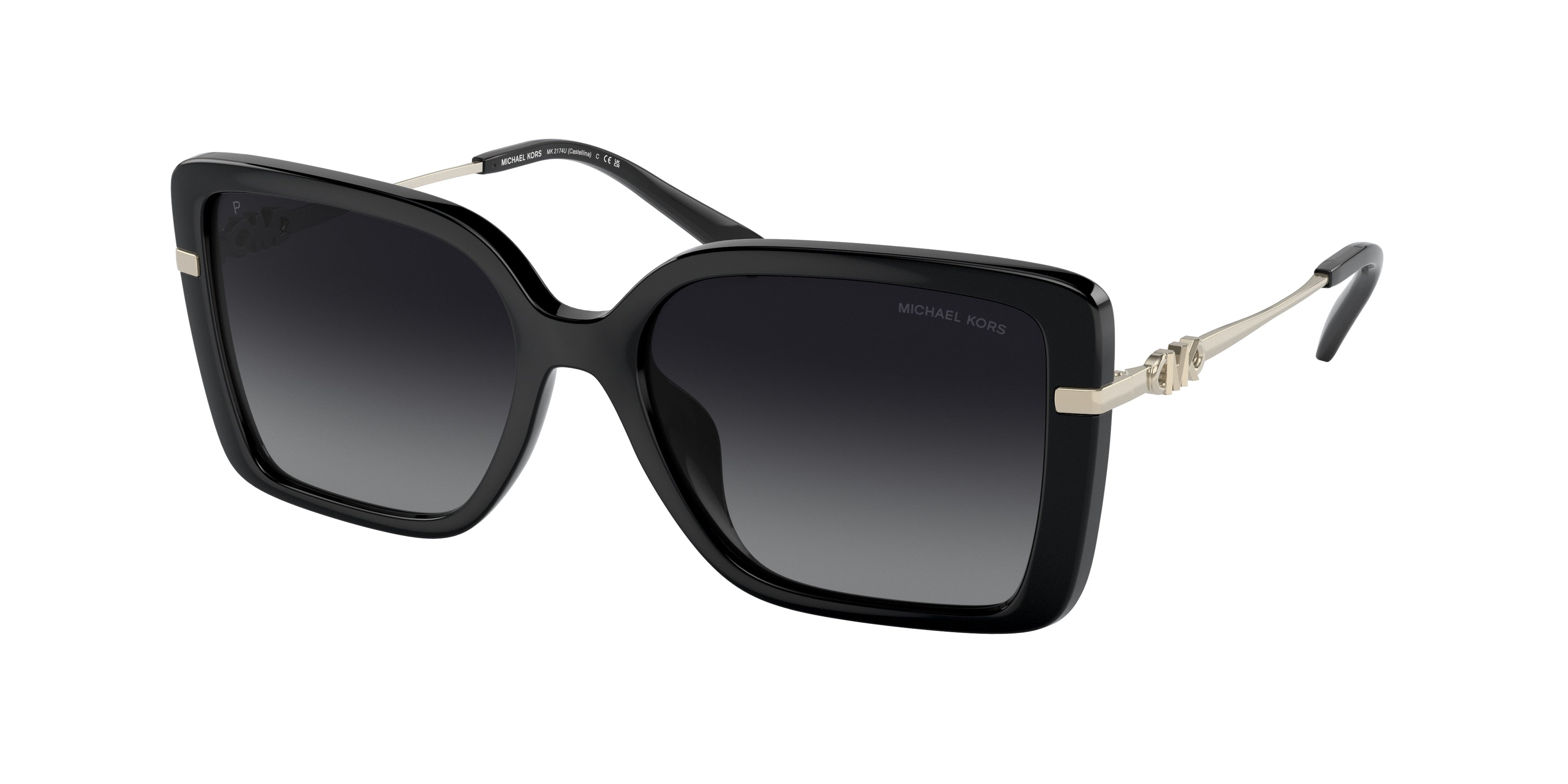 Michael Kors CASTELLINA MK2174U Rectangle Sunglasses 3005T3-Black 55-140-17 - Color Map Black