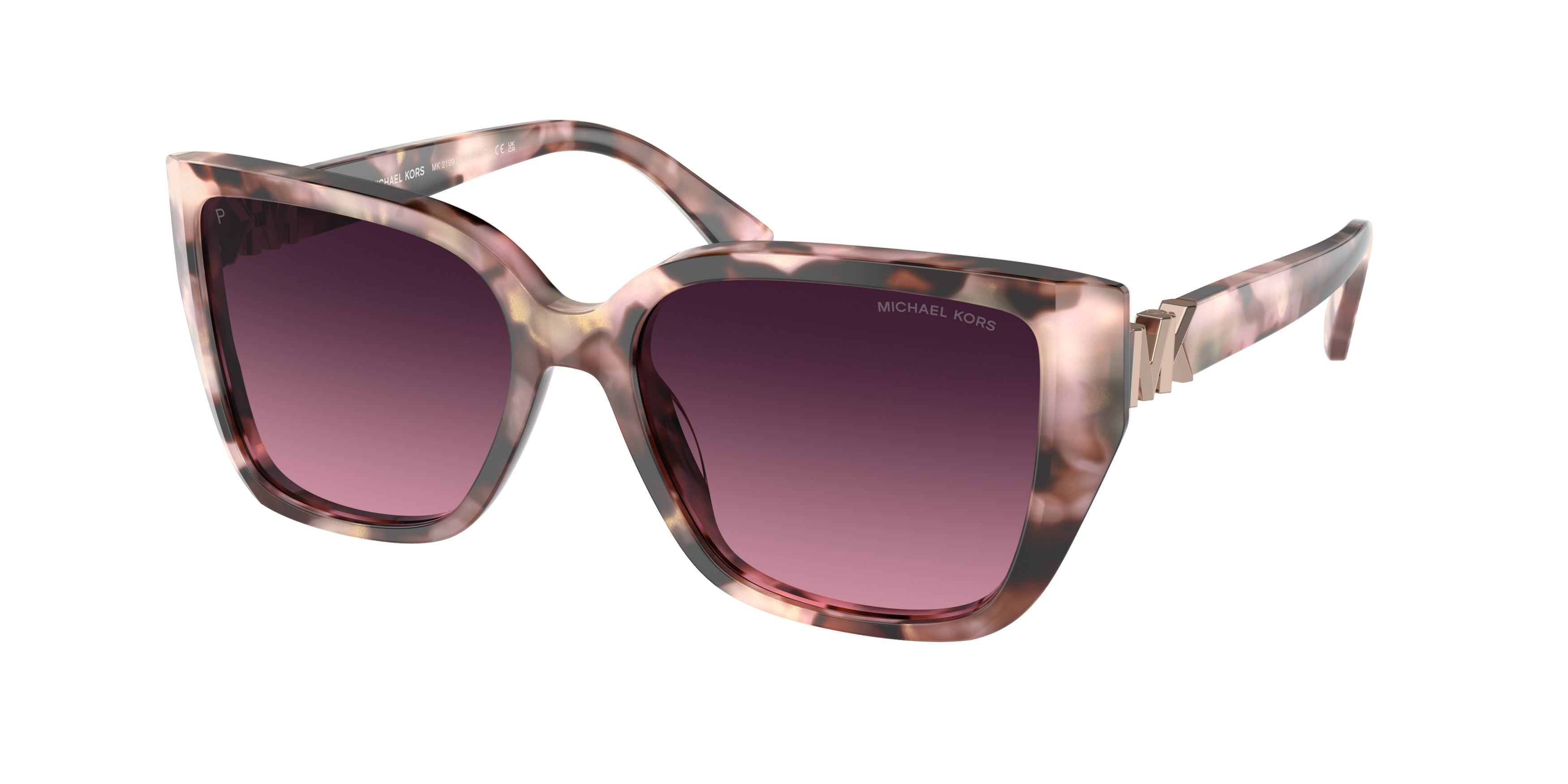 Michael Kors ACADIA MK2199 Rectangle Sunglasses 3946F4-Pink Pearlized Tortoise 55-135-17 - Color Map Pink