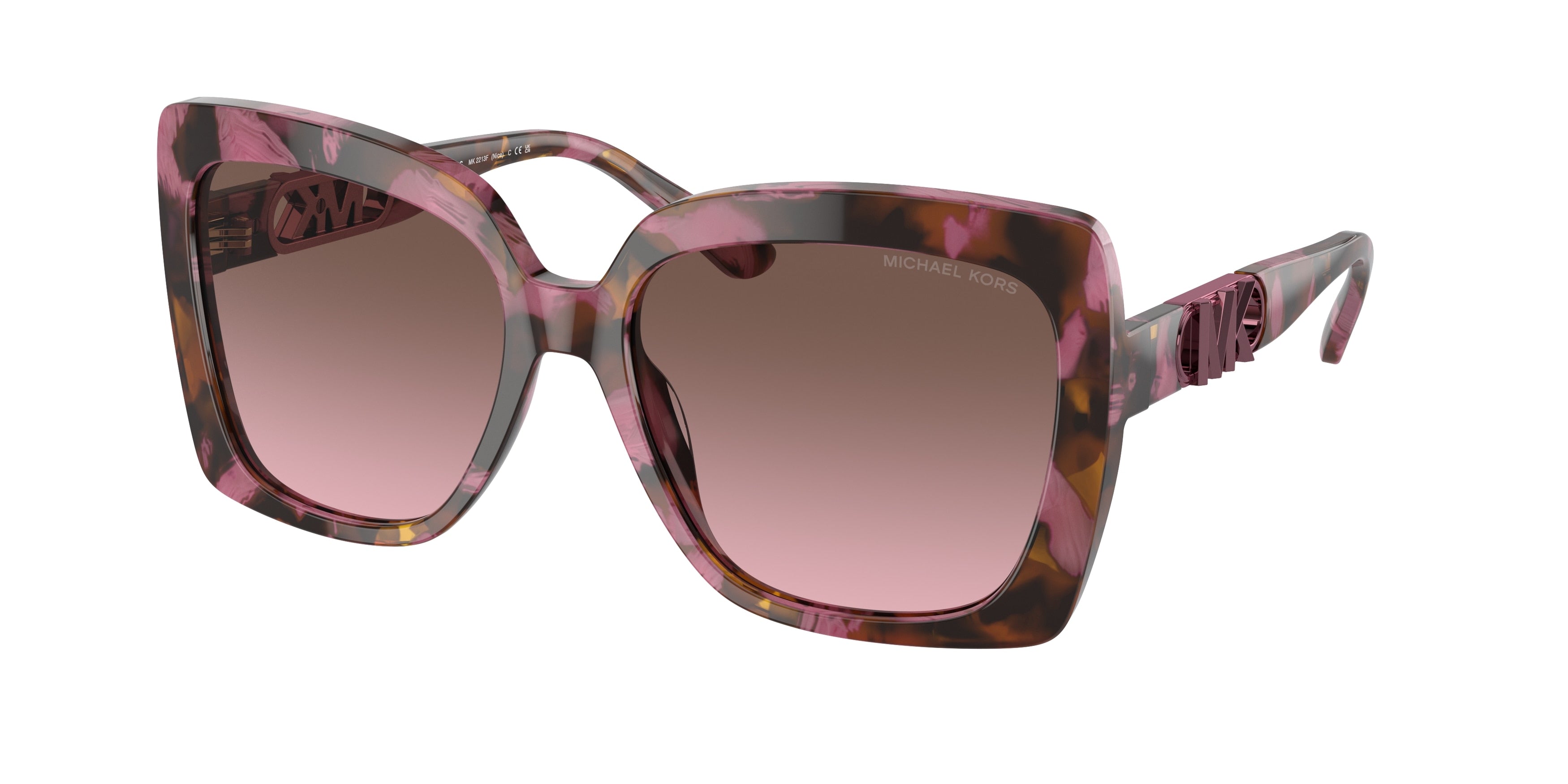 Michael Kors NICE MK2213F Square Sunglasses 39989T-Plum Graphic Tortoise 58-145-17 - Color Map Tortoise