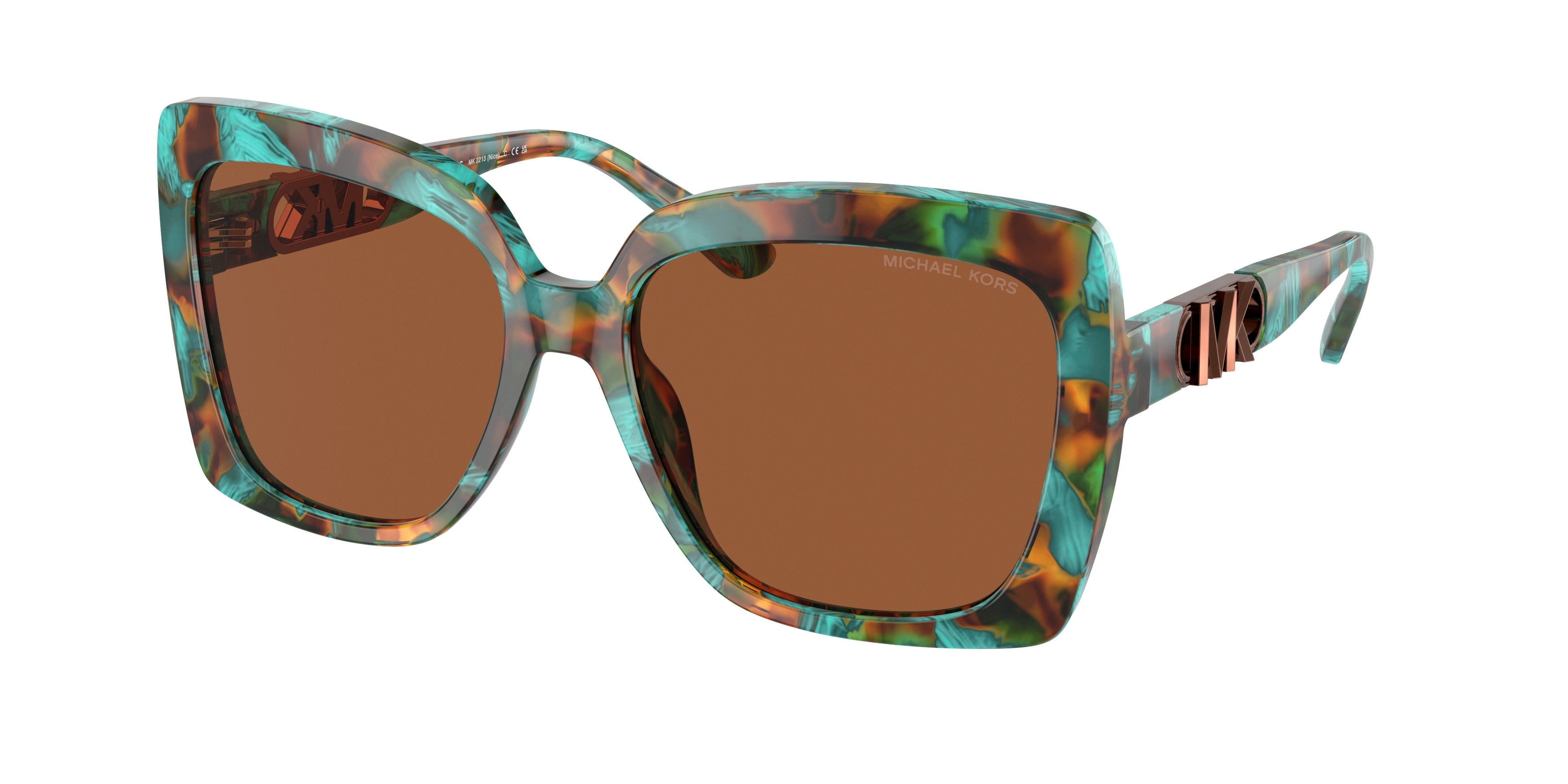 Michael Kors NICE MK2213 Square Sunglasses 400073-Teal Graphic Tortoise 57-140-17 - Color Map Green