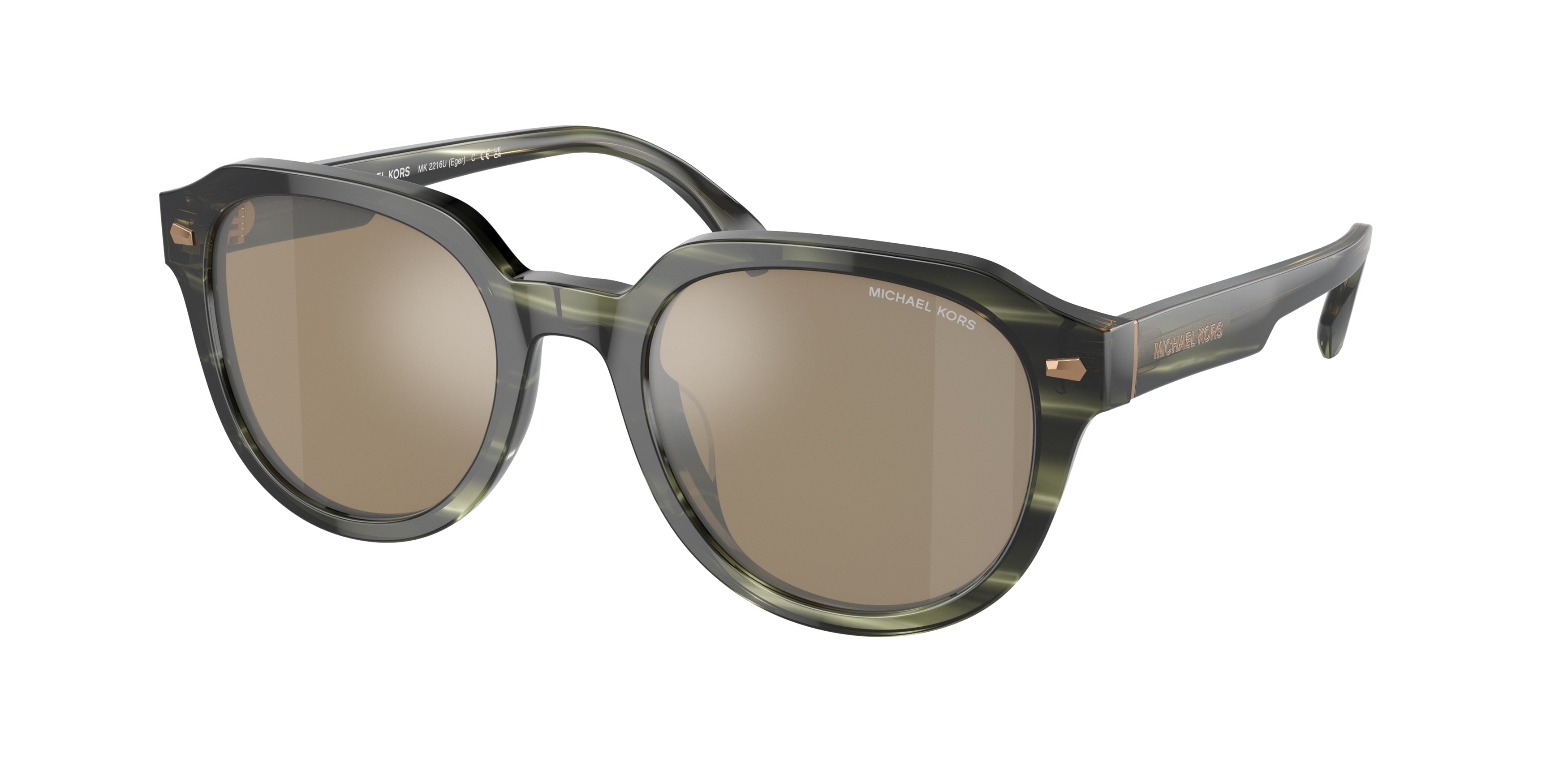 Michael Kors EGER MK2216U Round Sunglasses 39787I-Olive Horn 52-145-21 - Color Map Green