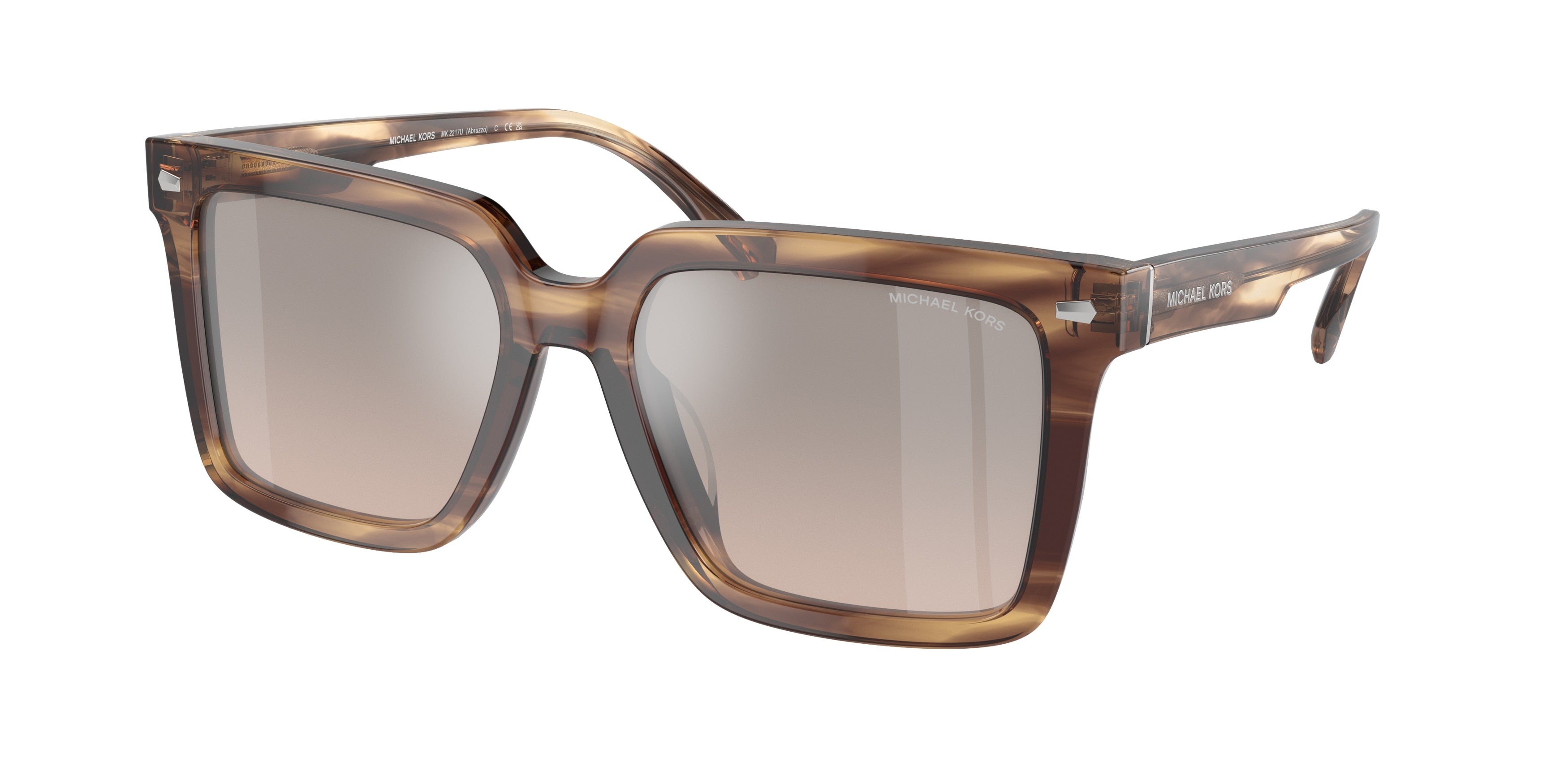 Michael Kors ABRUZZO MK2217U Square Sunglasses 39776I-Brown Horn 55-145-18 - Color Map Brown
