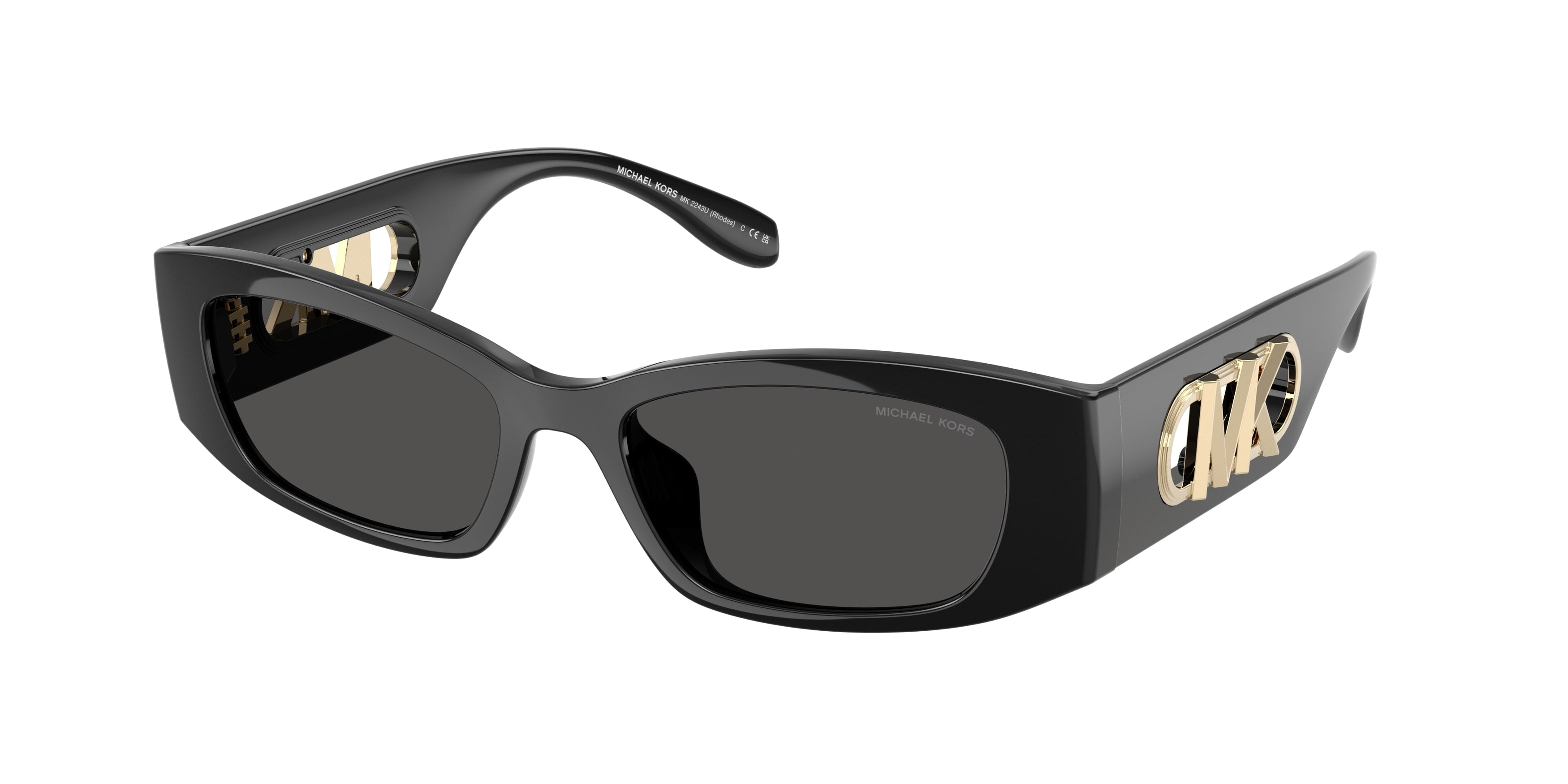 Michael Kors RHODES MK2243U Irregular Sunglasses 300587-Black 52-145-17 - Color Map Black