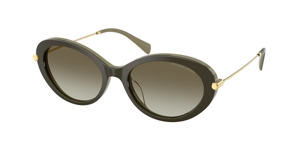 Michael Kors ROCKAWAY MK2245U Oval Sunglasses 40193M-Olive Smoke 53-140-18 - Color Map Green