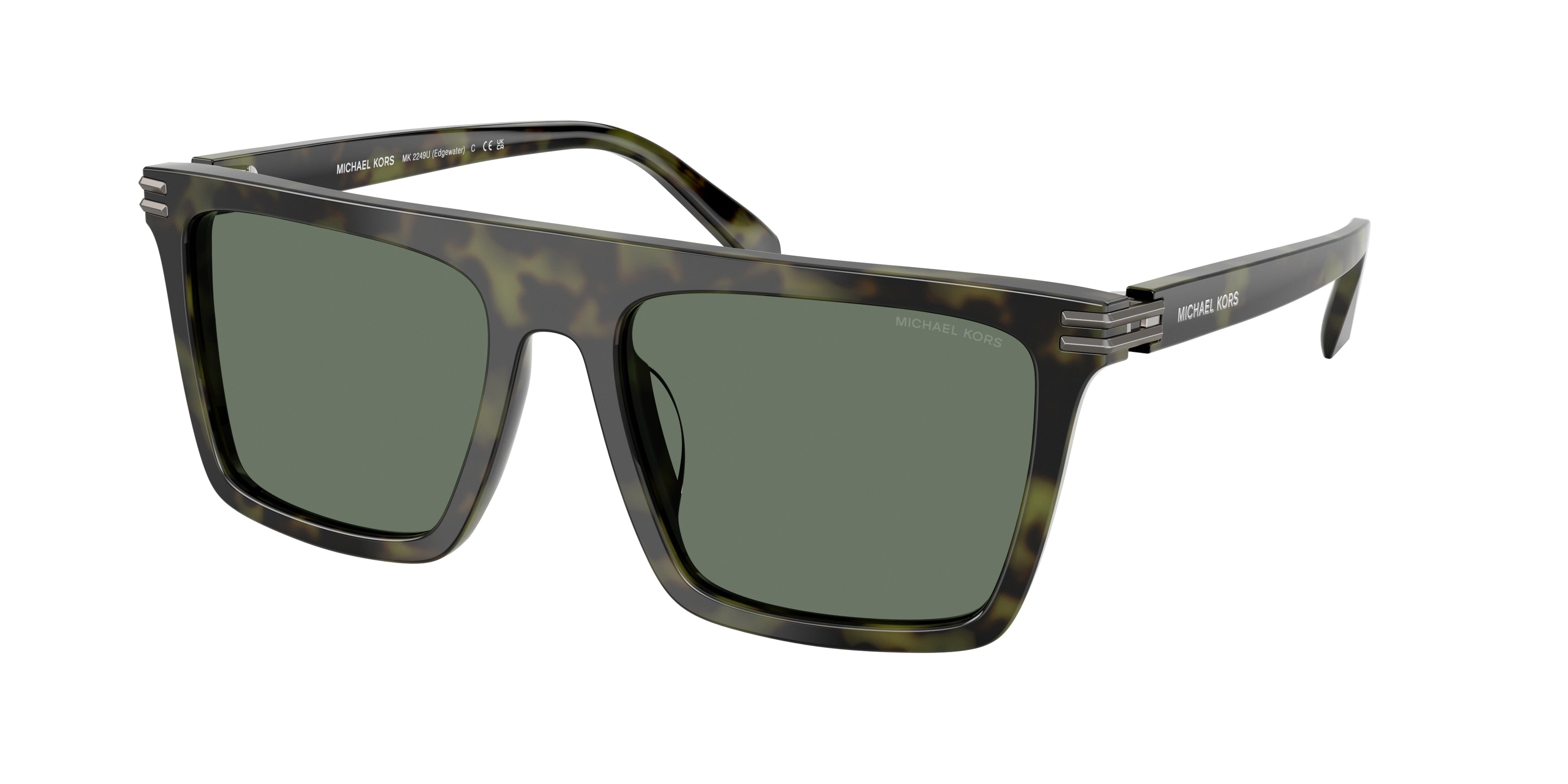 Michael Kors EDGEWATER MK2249U Square Sunglasses 37053H-Olive Tortoise 55-145-18 - Color Map Green