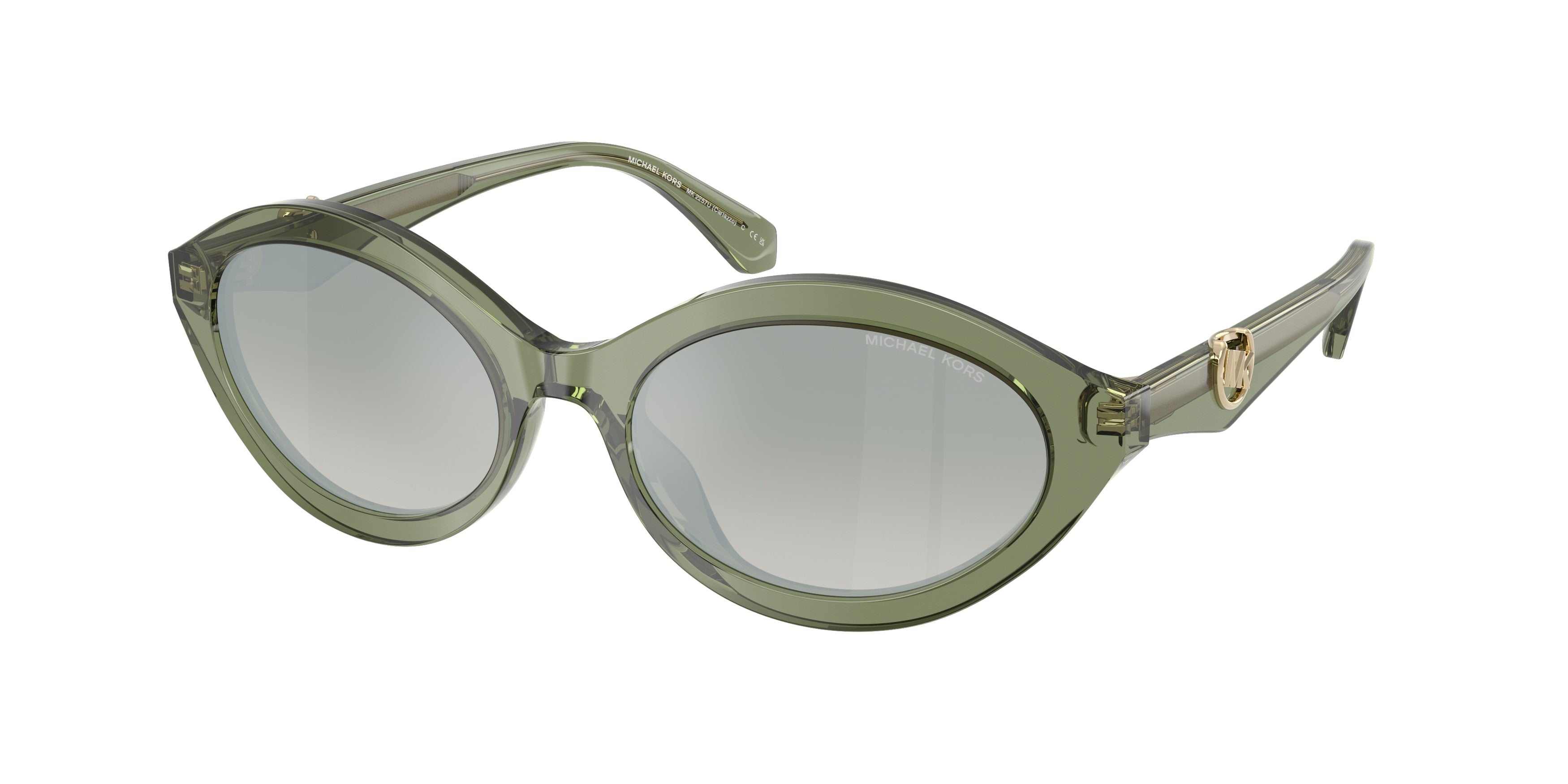 Michael Kors CARLAZZO MK2257U Oval Sunglasses 3961W0-Green Transparent 55-140-18 - Color Map Green