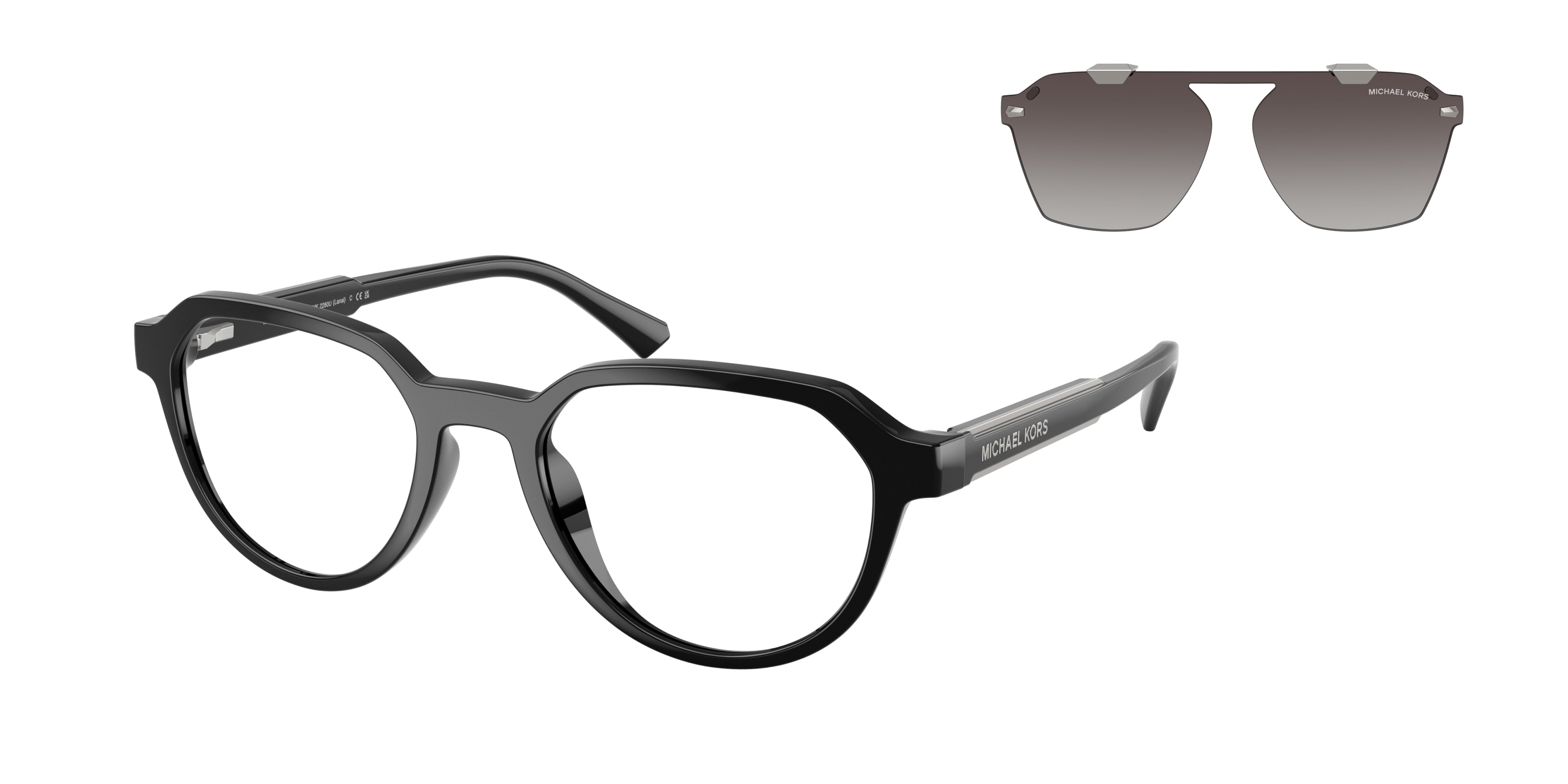 Michael Kors LANAI MK2280U Irregular Sunglasses 30058G-Black 52-145-20 - Color Map Black