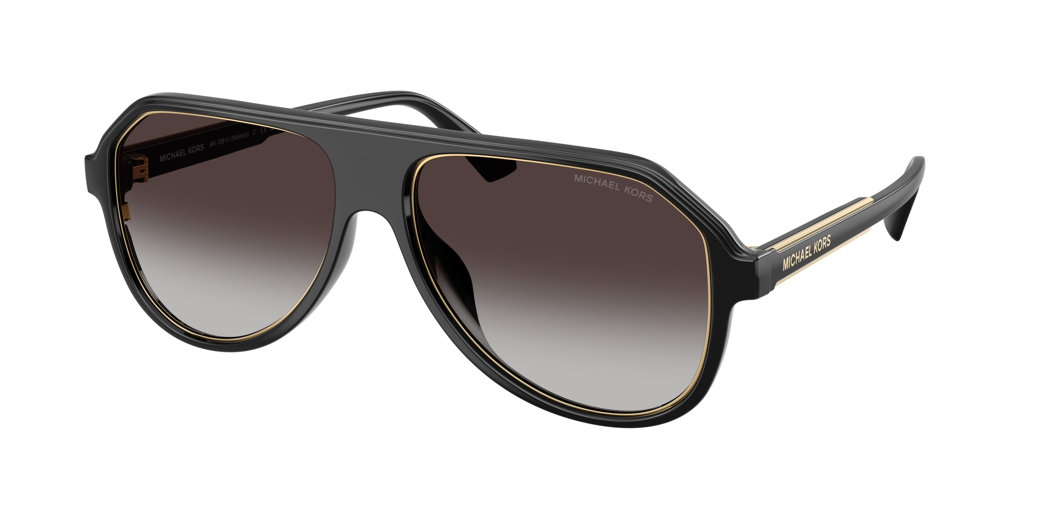 Michael Kors MOLOKAI MK2281U Pilot Sunglasses 30058G-Black 59-145-16 - Color Map Black