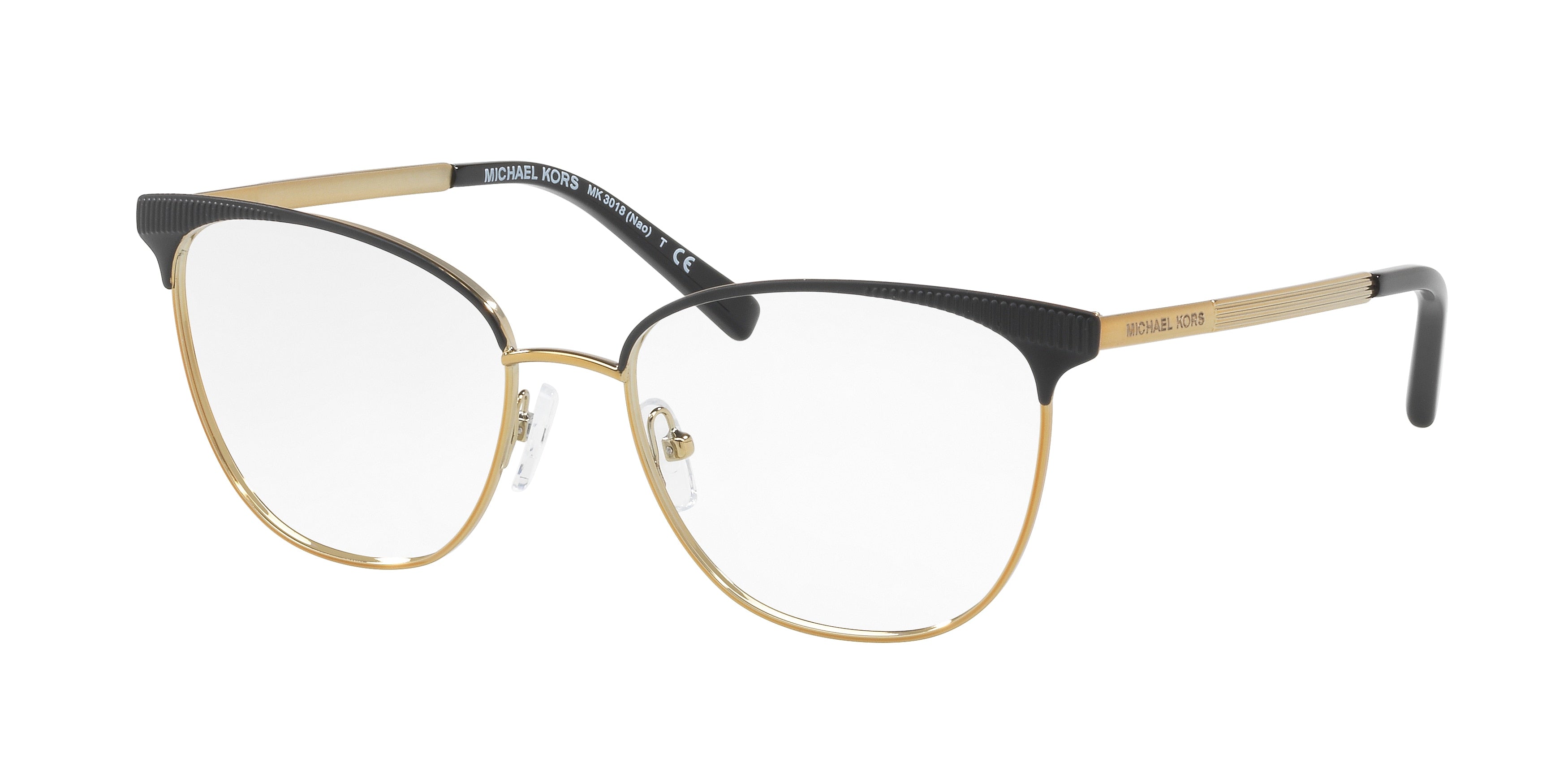 Michael Kors NAO MK3018 Square Eyeglasses 1195-Matte Black/Light Gold 54-140-17 - Color Map Black